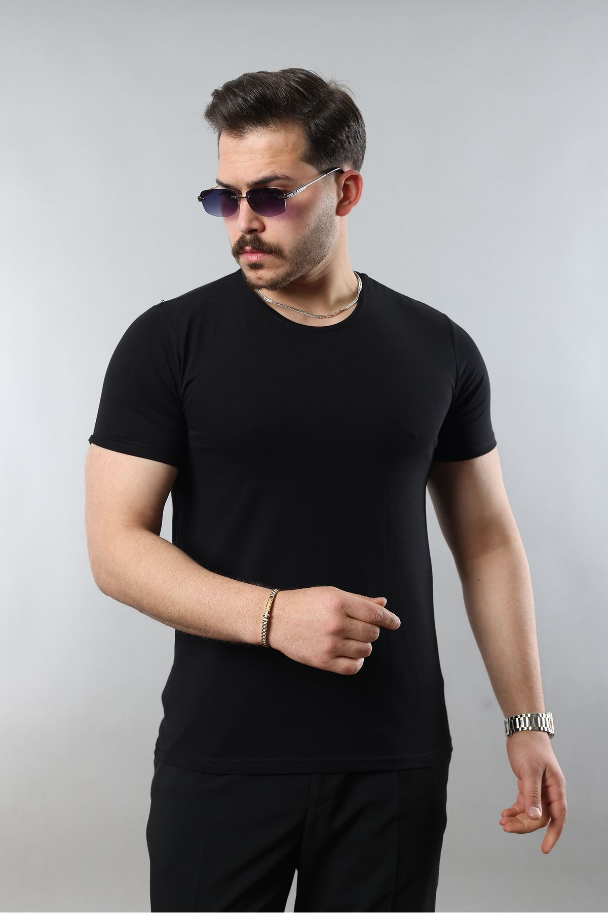 STOCX Erkek %100 Pamuk Slim Fit Dar Kesim Bisiklet Yaka Basic Tişört
