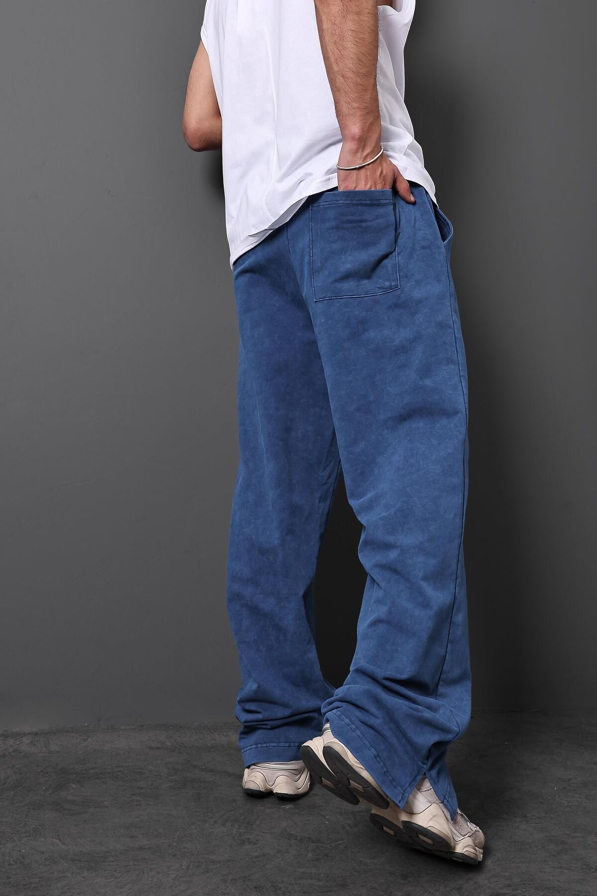 Slatra-Men's Blue Printed Washed Baggy Fit Tracksuit 3