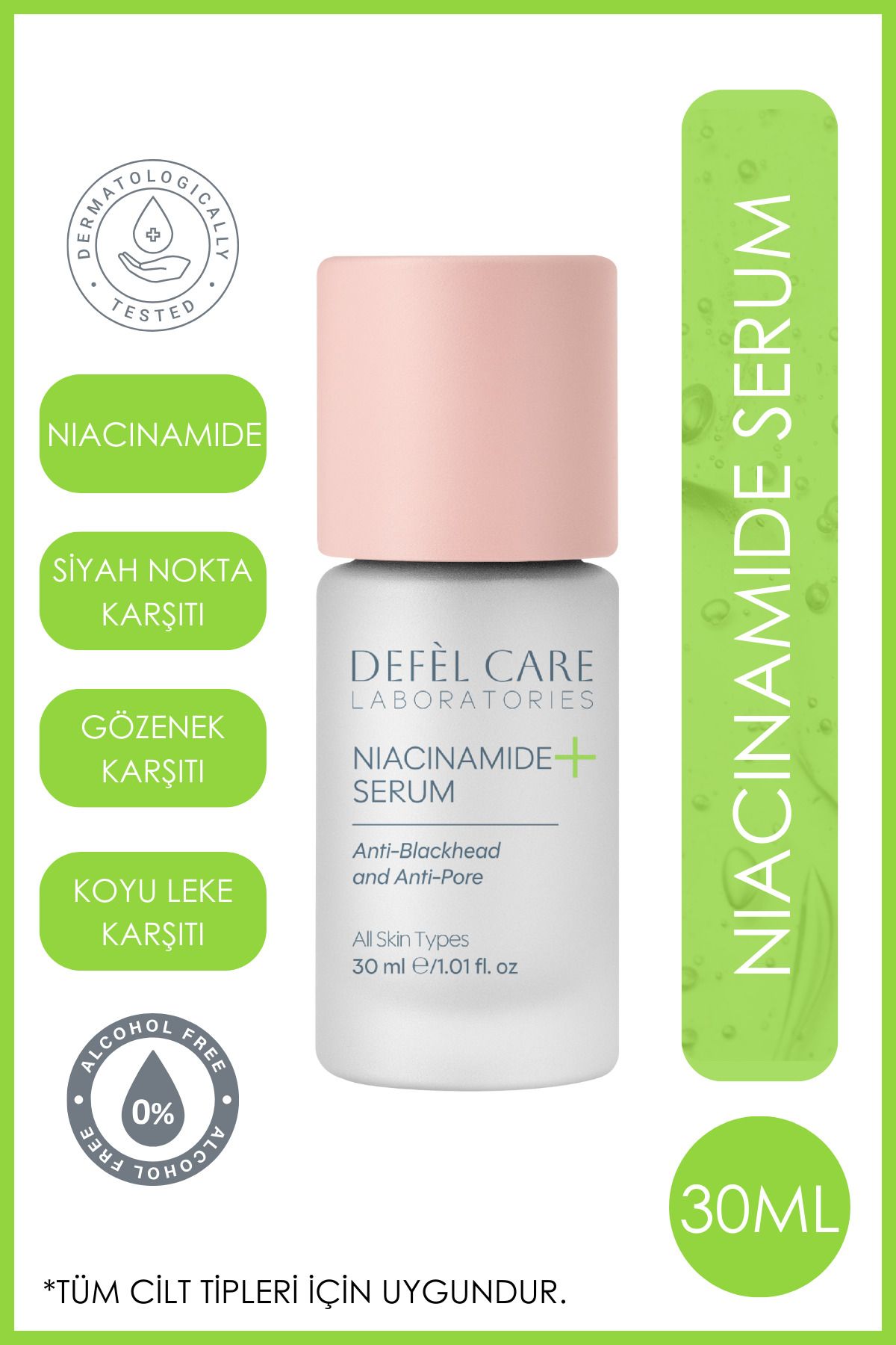 Defel Care Niacinamide Serum Siyah Nokta Gözenek ve Koyu Leke Karşıtı Cilt Serumu (30 ml)