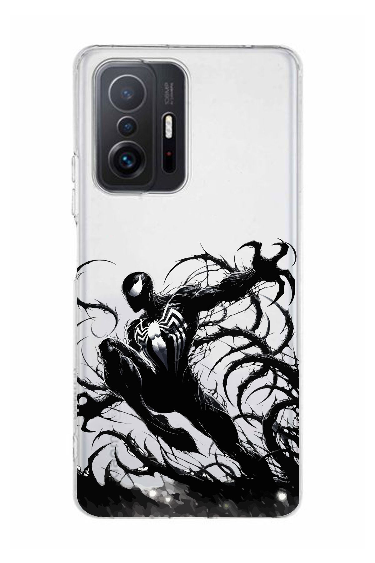 moonset Xiaomi Mi 11T / Mi 11T Pro Uyumlu Siyah Örümcek Tasarımlı Baskılı Şeffaf Telefon Kılıfı