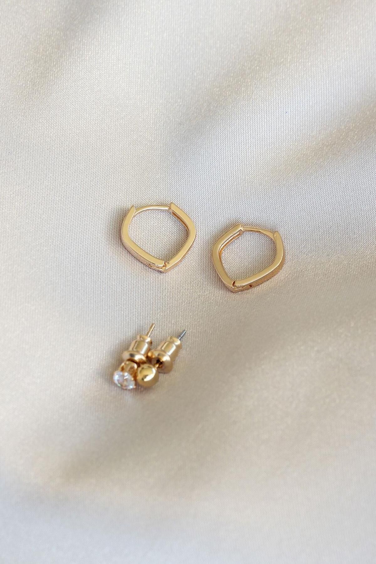 FASHIONLINE Üçgen Gold Renk Minimal Küpe Seti
