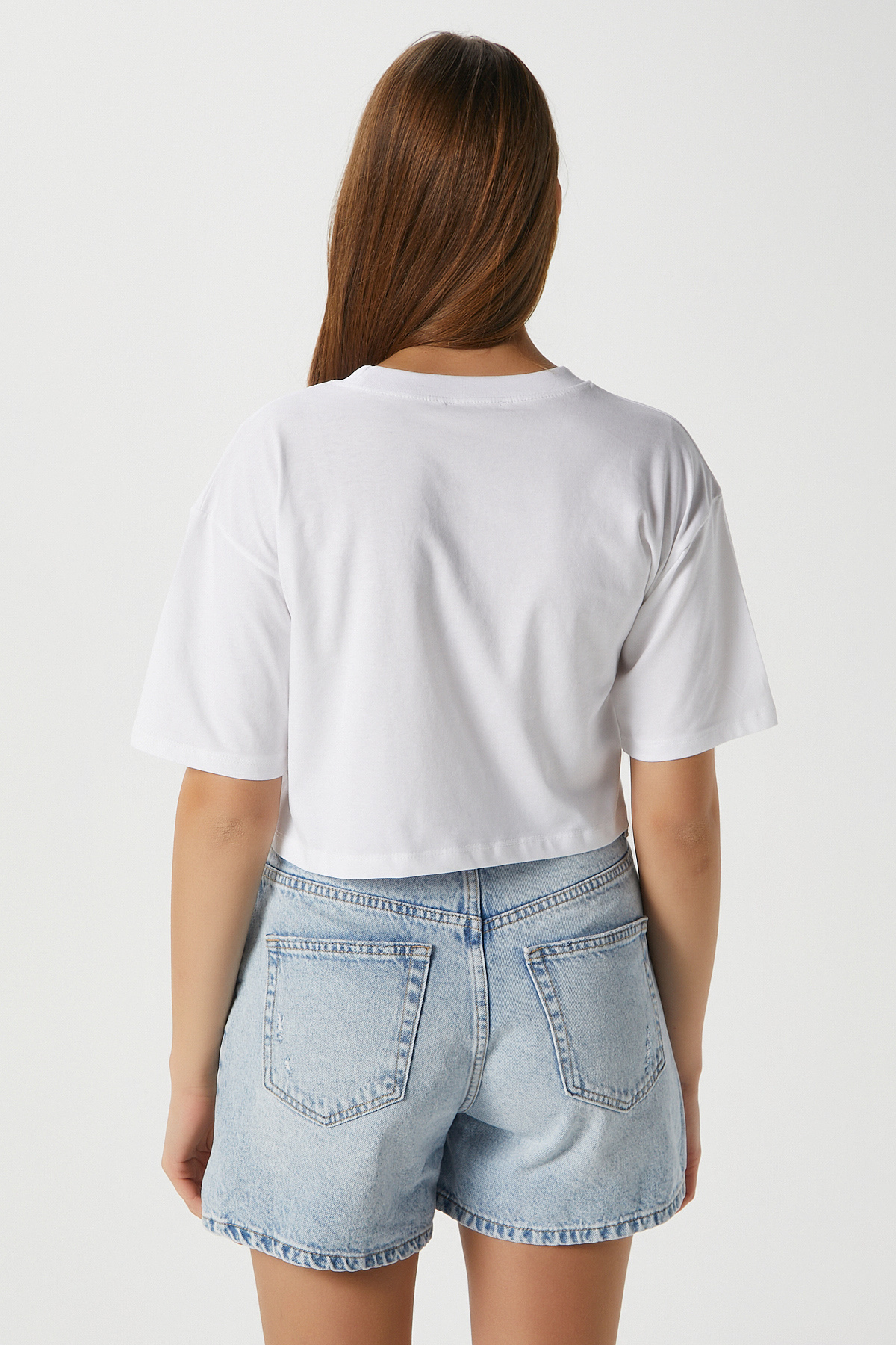 Ritnice-Tricou Crop Creativ Albastru Alb Brodat de damă 6