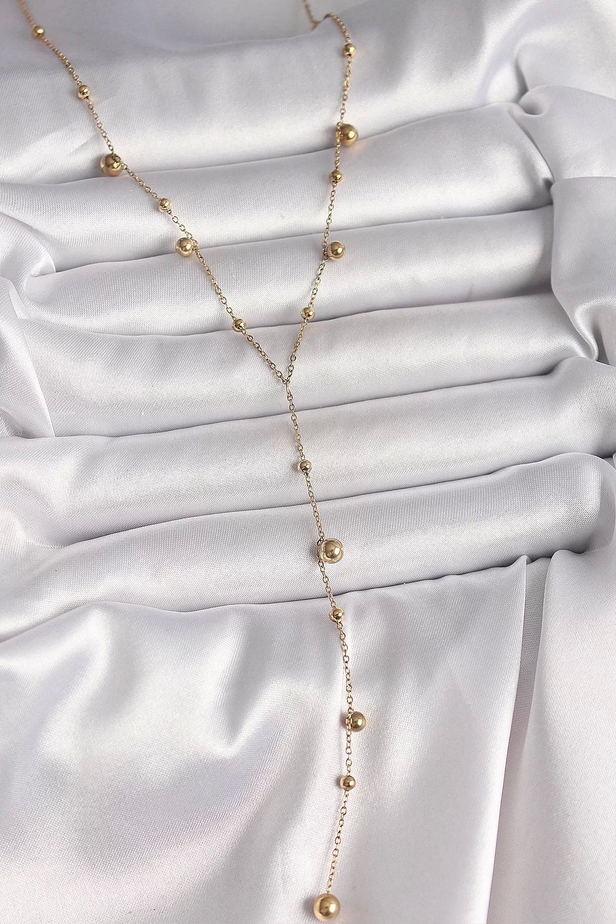 Clariss 316L Çelik Gold Renk Topçuklu Model Kadın Y Kolye