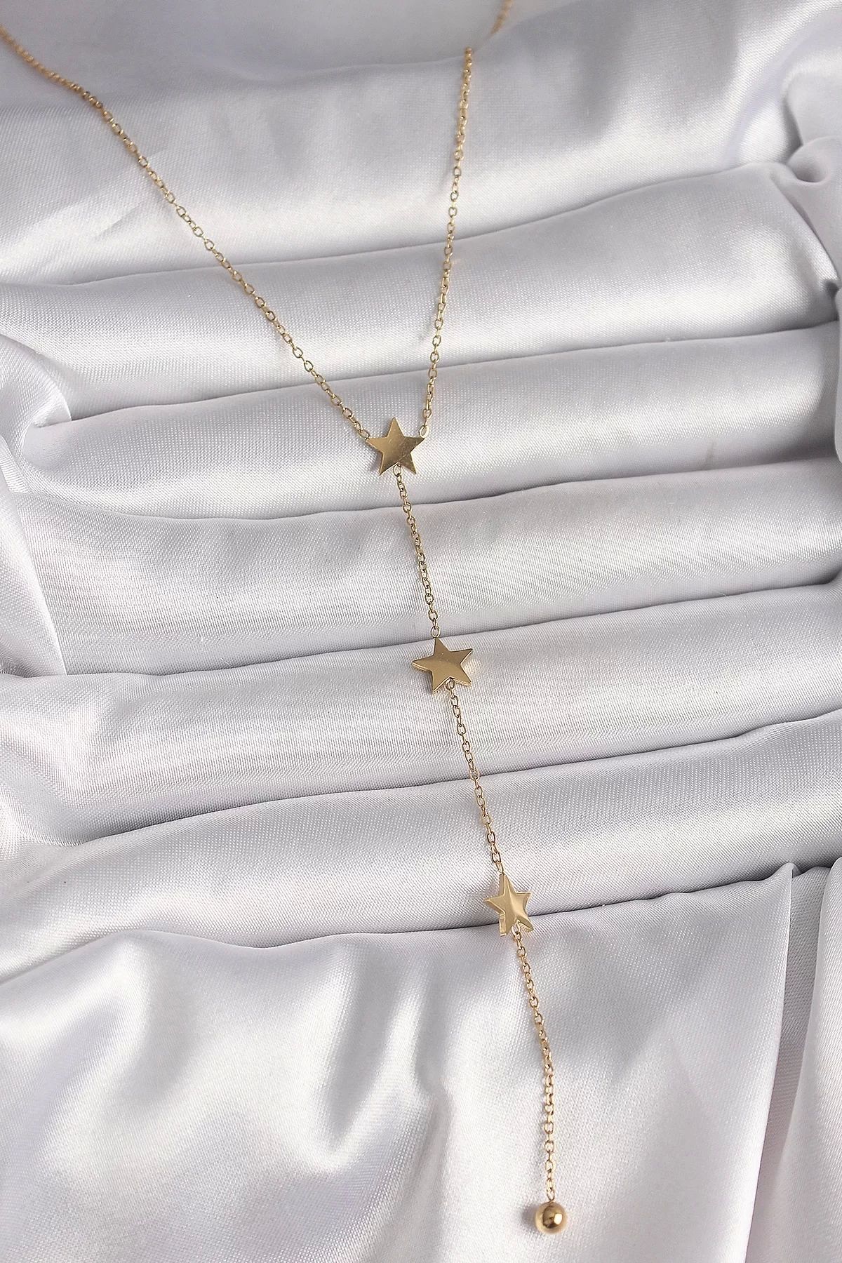 Clariss 316L Çelik Gold Renk Yıldız Model Topçuk Detay Kadın Y Kolye