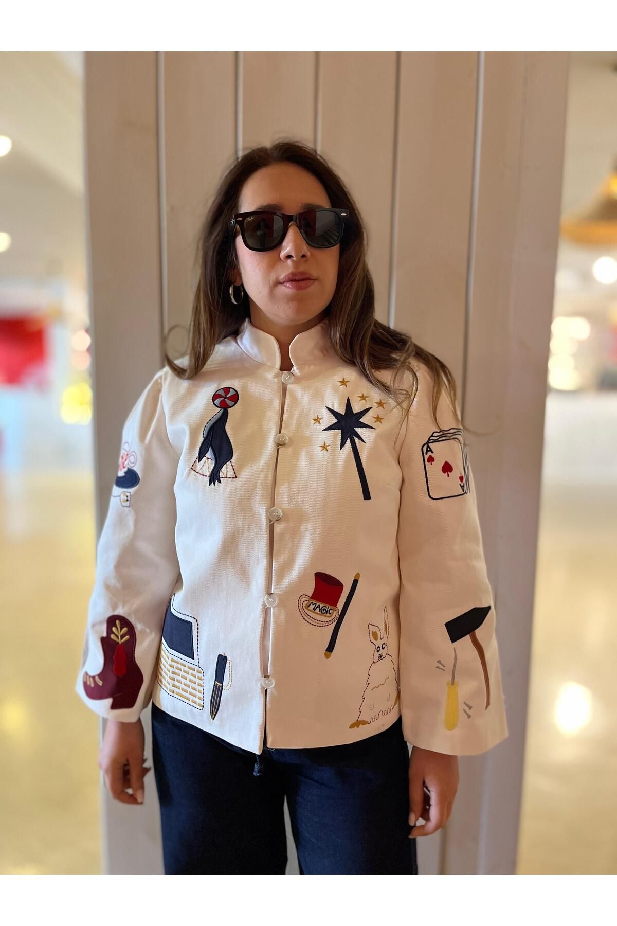 Gizybutik Desenli Tasarım Denim Ceket