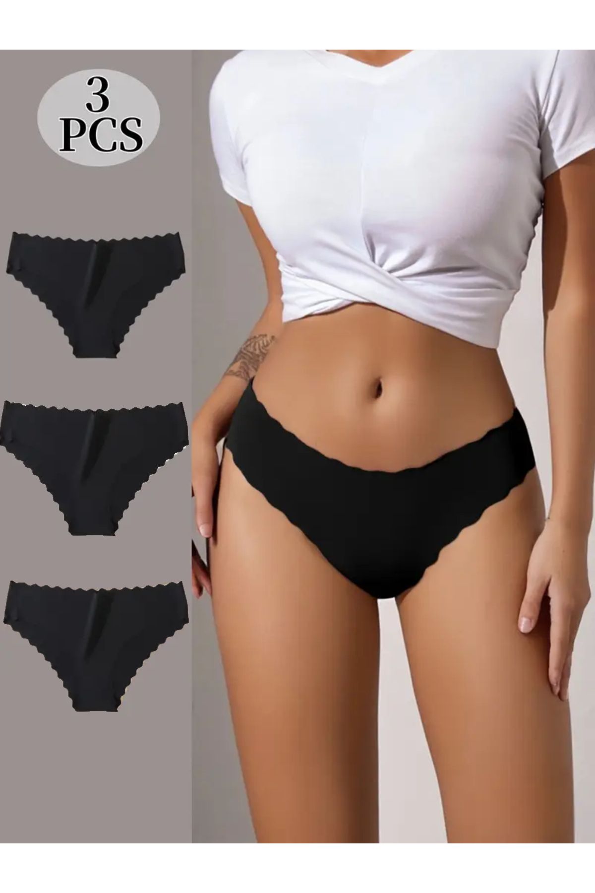 BENİMOLMALI Lazer Kesim Külot 3'lü Set İz Belli Etmeyen İthal Külot Papatya Model Bikini Tayt İçi Spor Külot