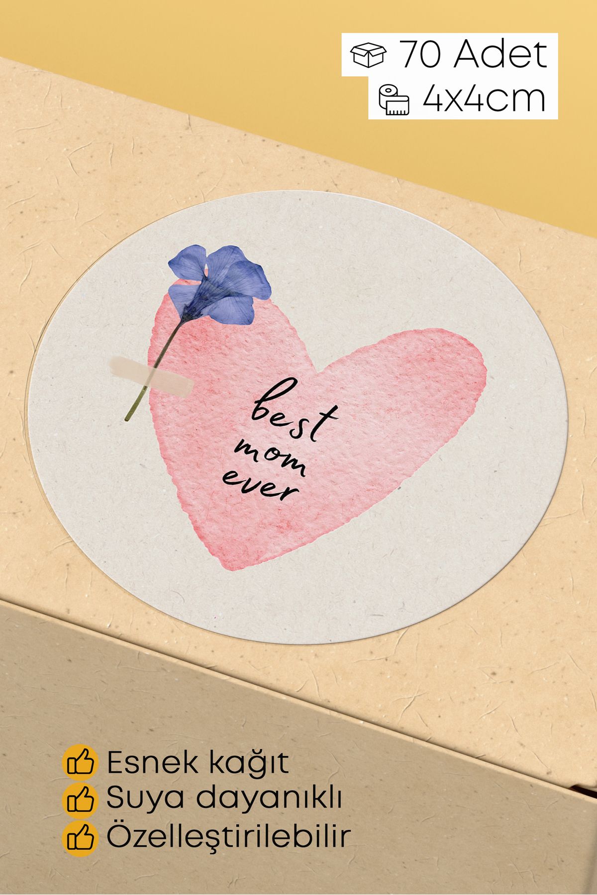 alışveriş kurdu Best Mom Ever Temalı Sticker Paketleme Kargo Ambalaj Etiketi - 4x4cm 70 Adet