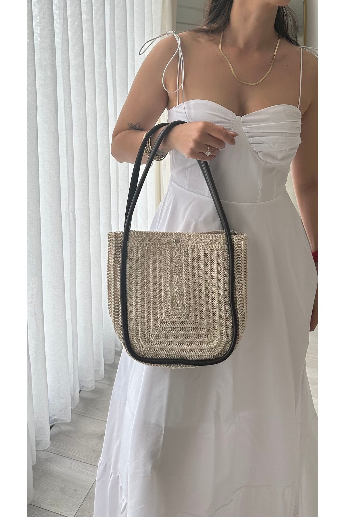 Vina Bag Jerry Handmade Midi Hasır Omuz Çantası