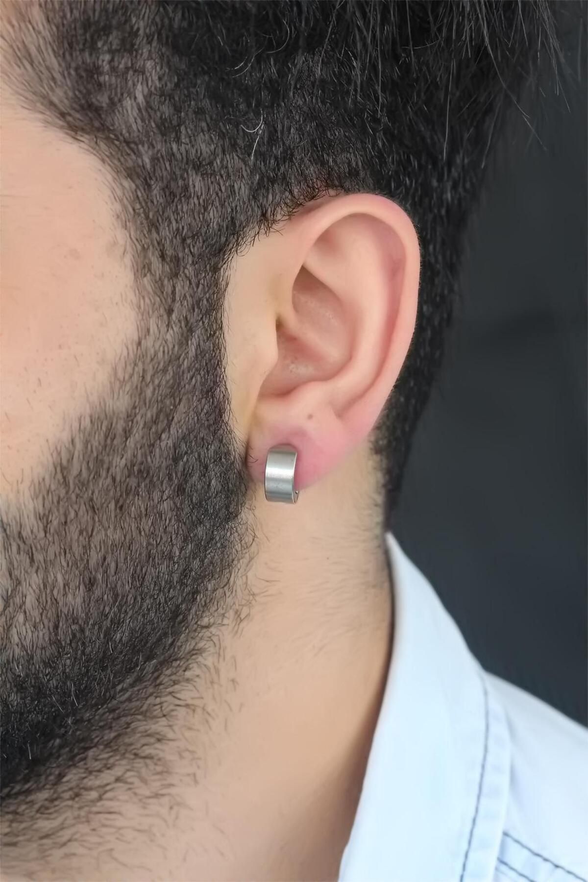 FASHIONLINE Silver Renk Kaplama Halka Kıstırmalı Çelik Erkek Küpe