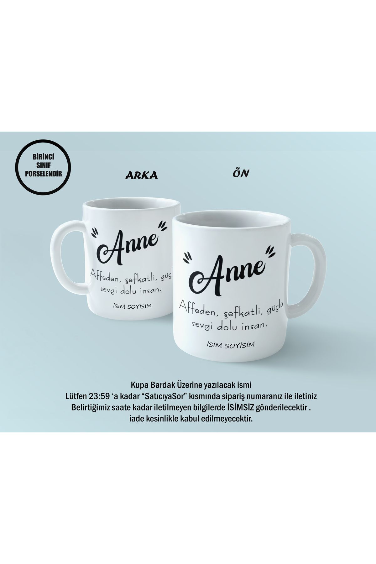 mystering store Kişiye Özel Anne Kupası – Anlamlı Mesajlı Porselen Kupa | Ezel Tasarım Anneler Günü Hediyesi