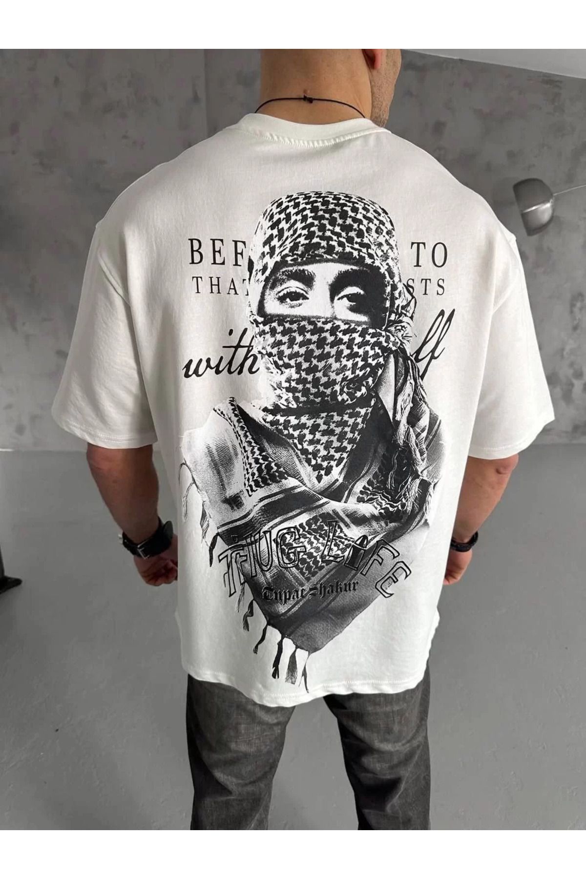 FantaziAtölyesi Unisex Baskılı Oversize T-Shirt - Beyaz