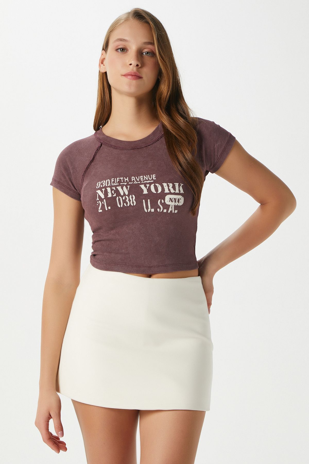 Ritnice Kadın Fifth Yıkamalı Gülkurusu Crop Top