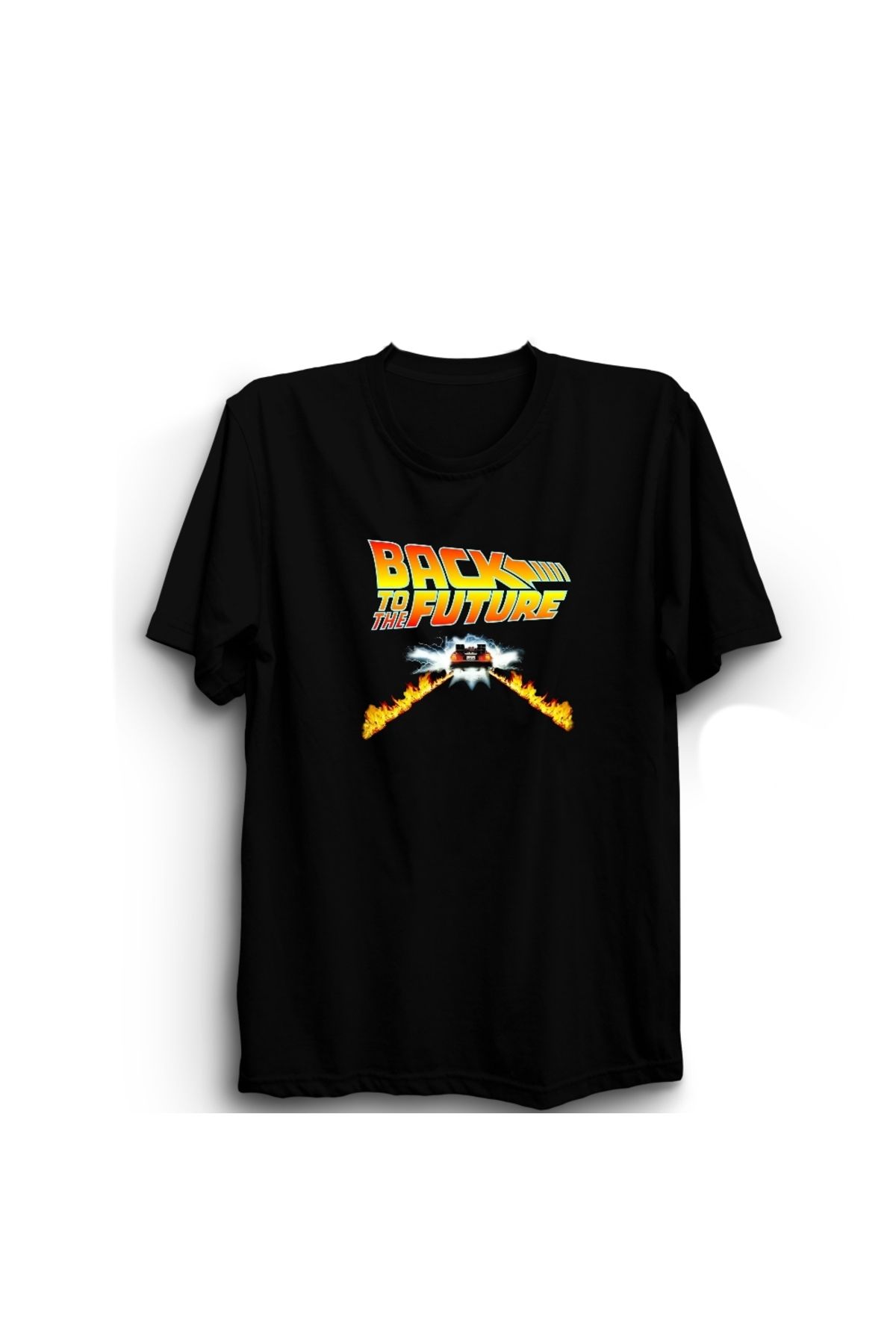 The Fame Back To The Future, Geleceğe Dönüş, Flaming Baskılı Unisex %100 Pamuk Tişört