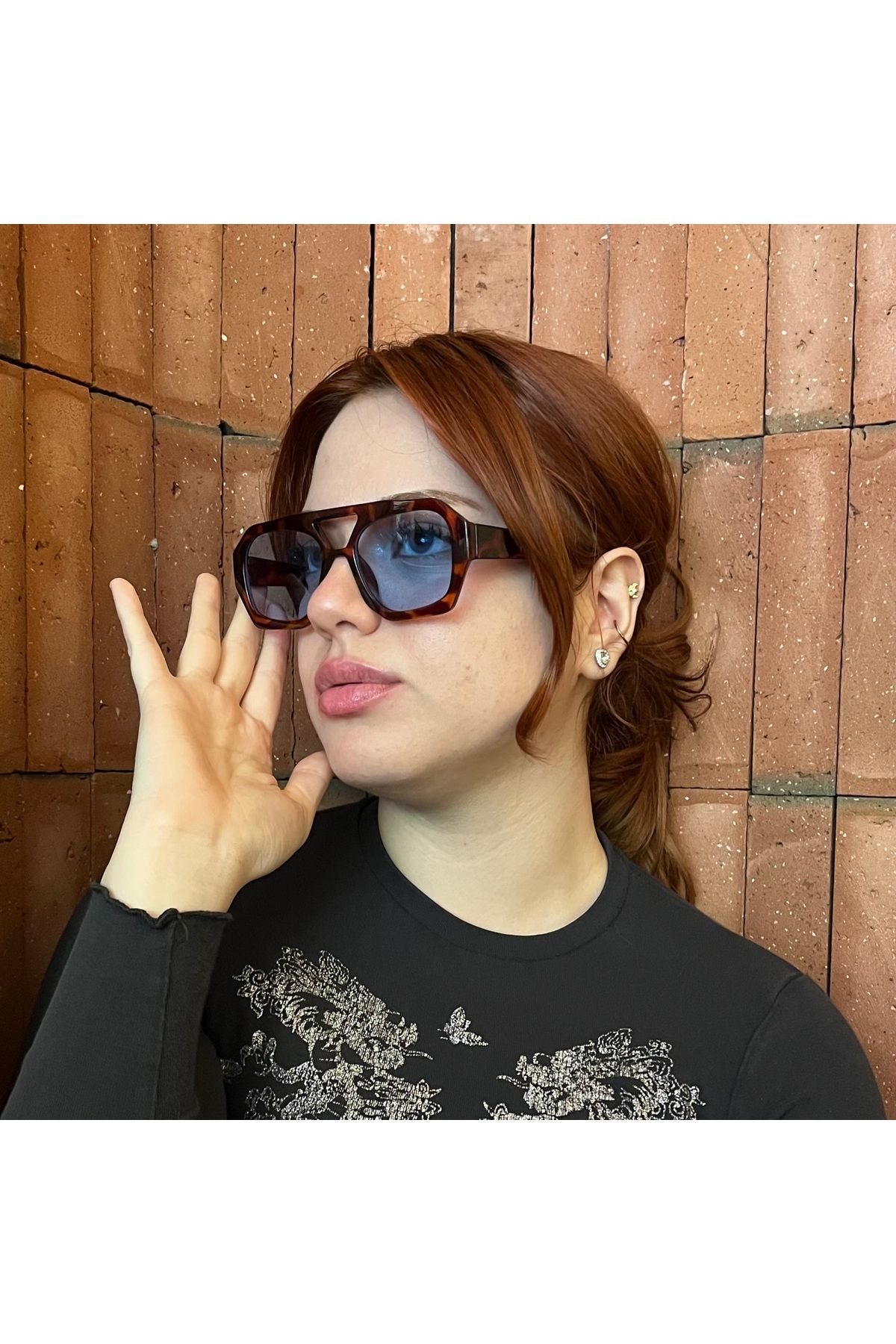 NOYZZ Bonito Retro Leopar Çerçeve Mavi Cam Kadın Güneş Gözlüğü