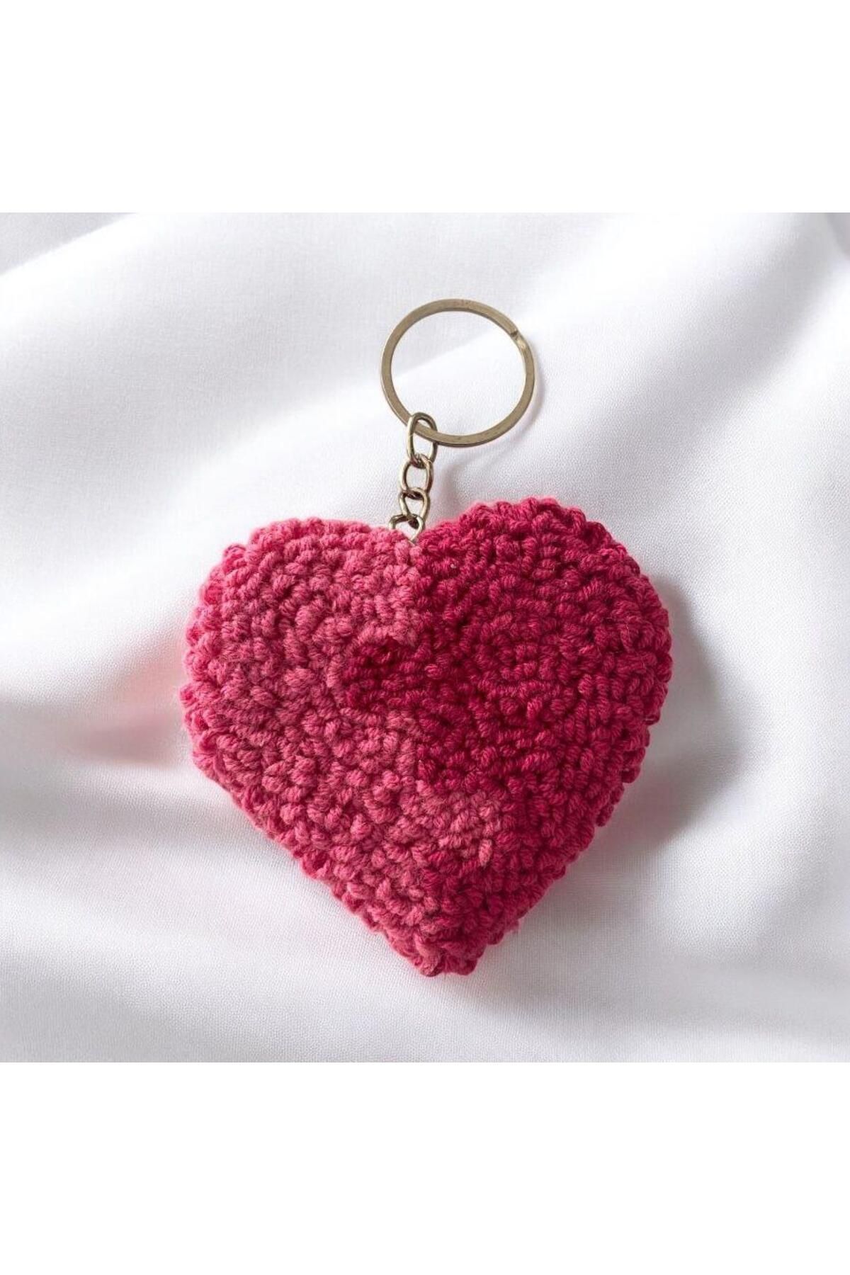 YümanınYumağı Hand Made Örgü Pembe Kalp Anahtarlık