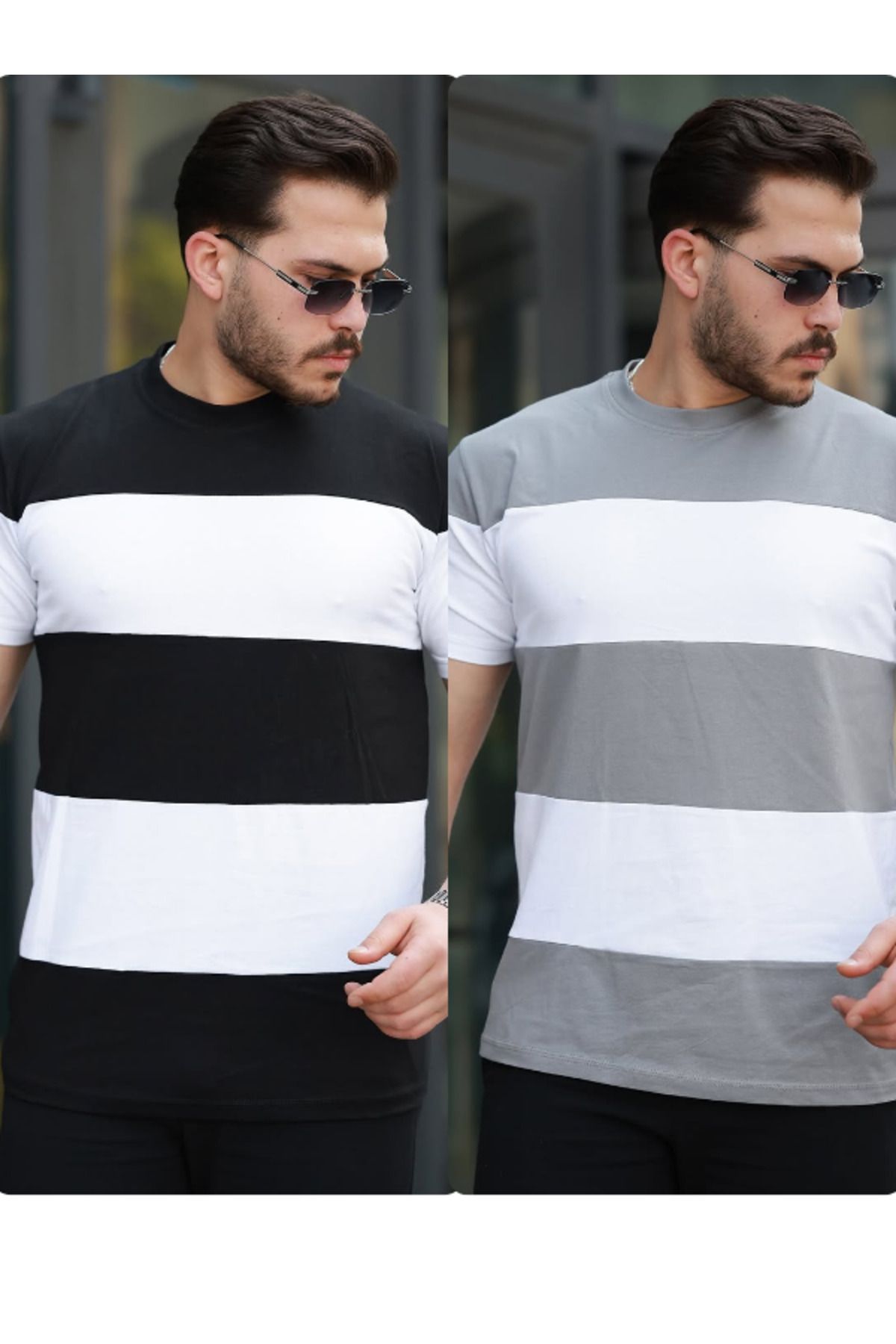 Liberto 2'li Erkek 20/1 Parçalı Oversize Bisiklet Yaka Tişört - Sokak Stili Rahat Kalıp