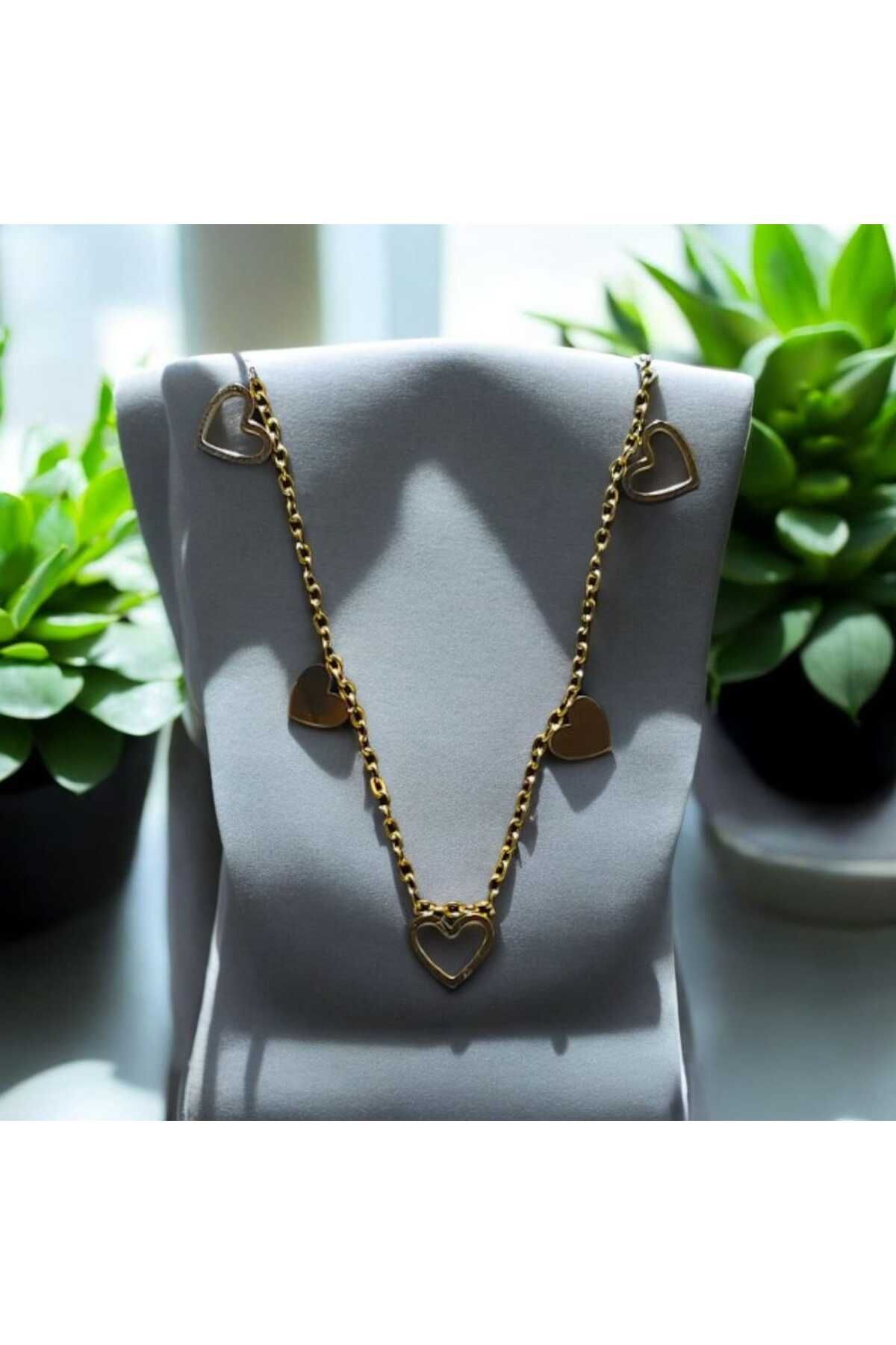 staınless steel RUSECA JEWELRY MİNİMAL ÇOKLU KALP KÜPE GOLD