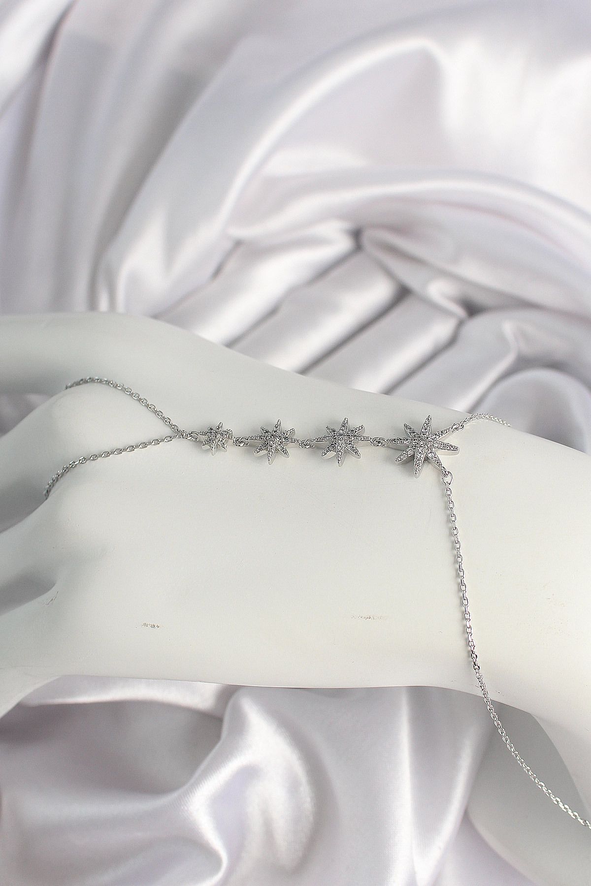 Skygo-Brass Silver Color Zircon Stone Polar Star Model Women's Şahmeran - Tj-Sn612 1