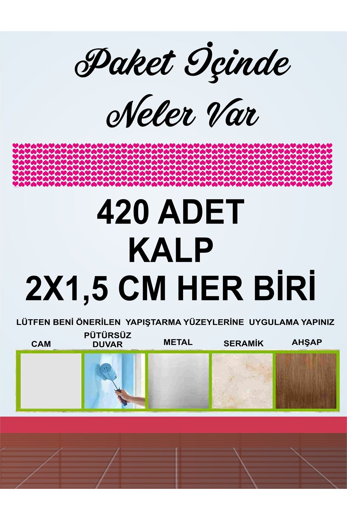 Göktuğ Hediyelik-420Pcs 2cm Adhesive Heart Shaped Pink Sticker Label Gift Packaging Party Gifts 3