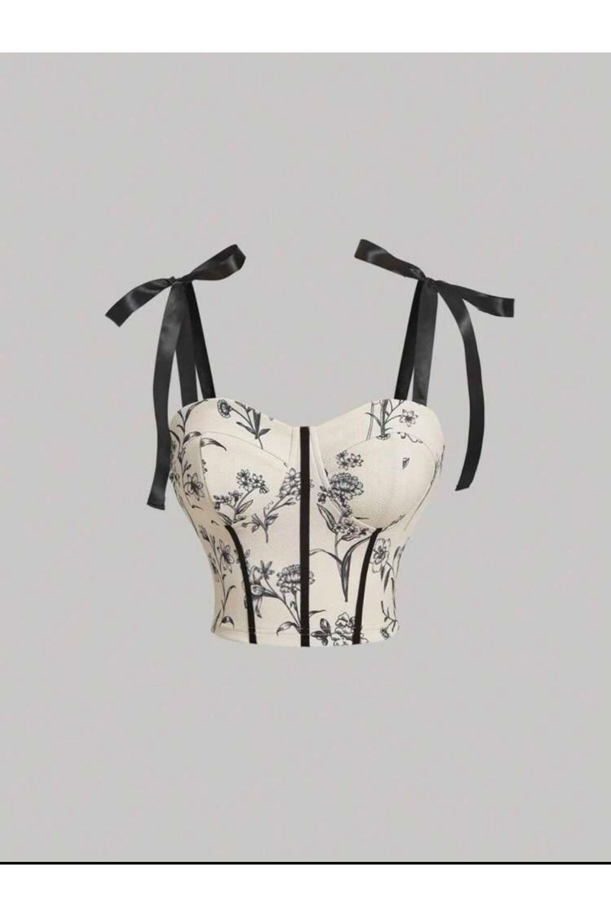 Almis collection SİYAH ÇİÇEKLİ KREM CROP