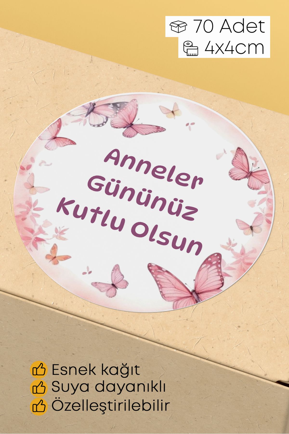 alışveriş kurdu Anneler Gününüz Kutlu Olsun Yazılı Sticker Paketleme Kargo Ambalaj Etiketi - 4x4cm 70 Adet