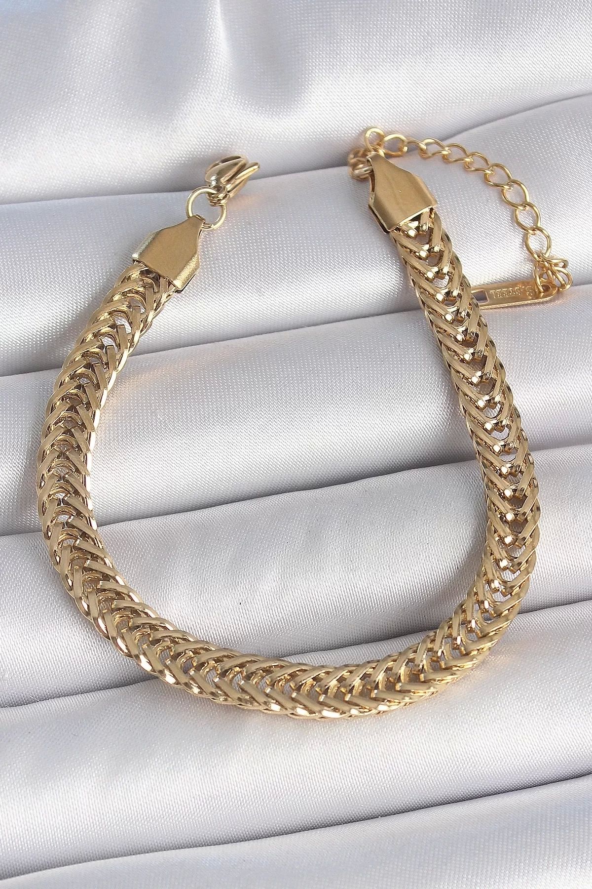 Clariss 316L Çelik Gold Renk Balık Sırtı Zincir Model Kadın Bileklik