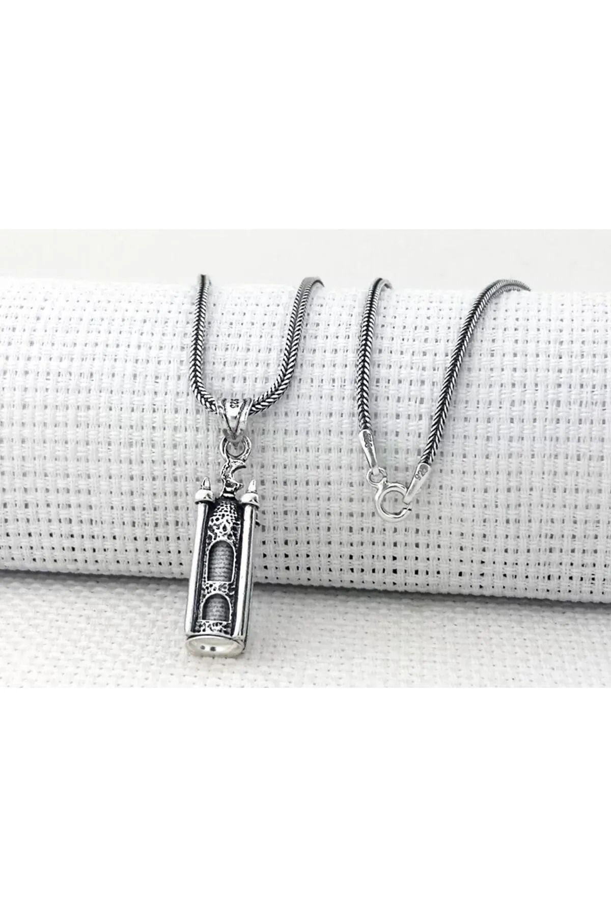 MODA925 925 Ayar Gümüş Cevşeni Kebir Dualı Minare Tasarım Cevşen Kolye