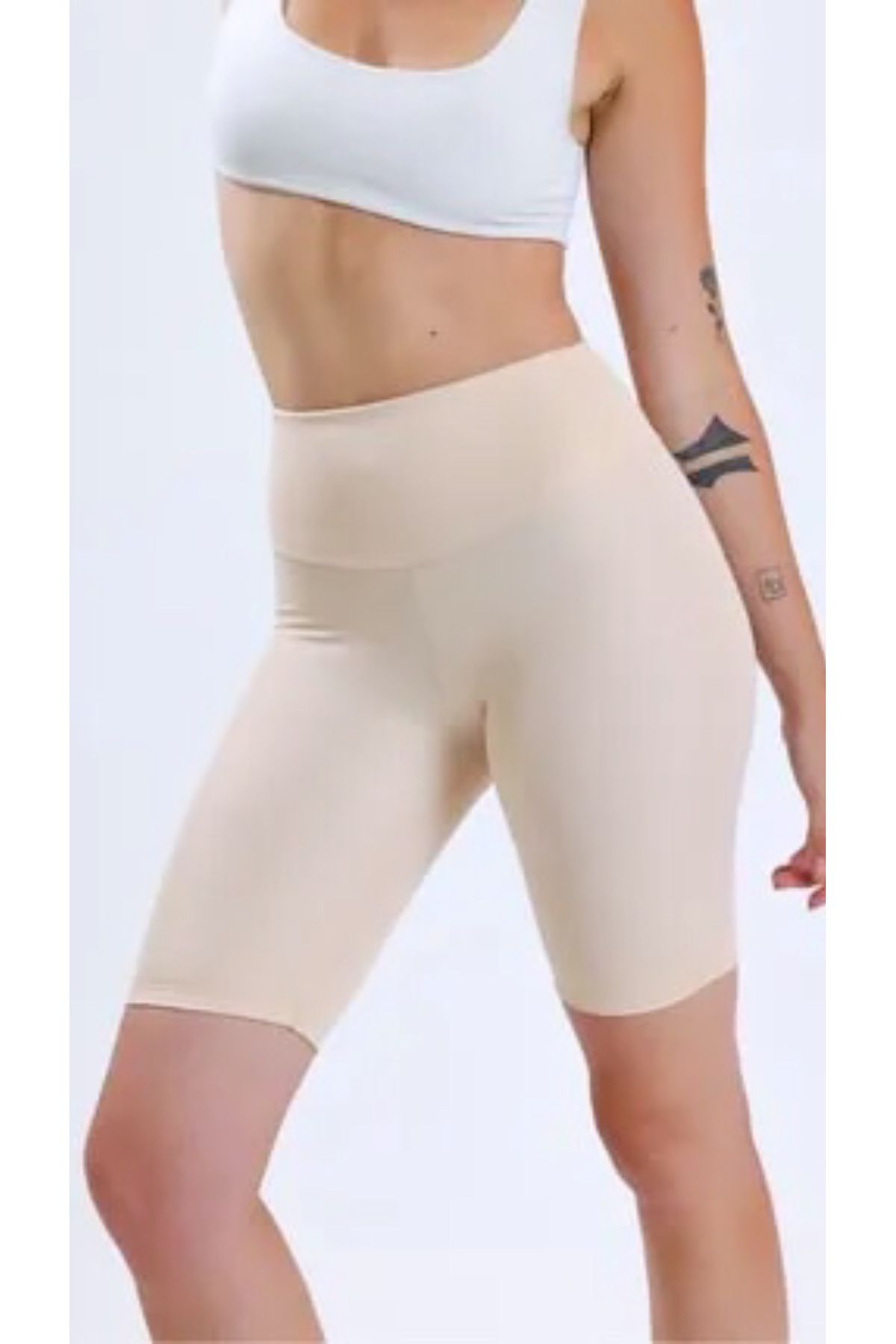 Şana Look KREM YÜKSEK BEL BİKER KISA TAYT