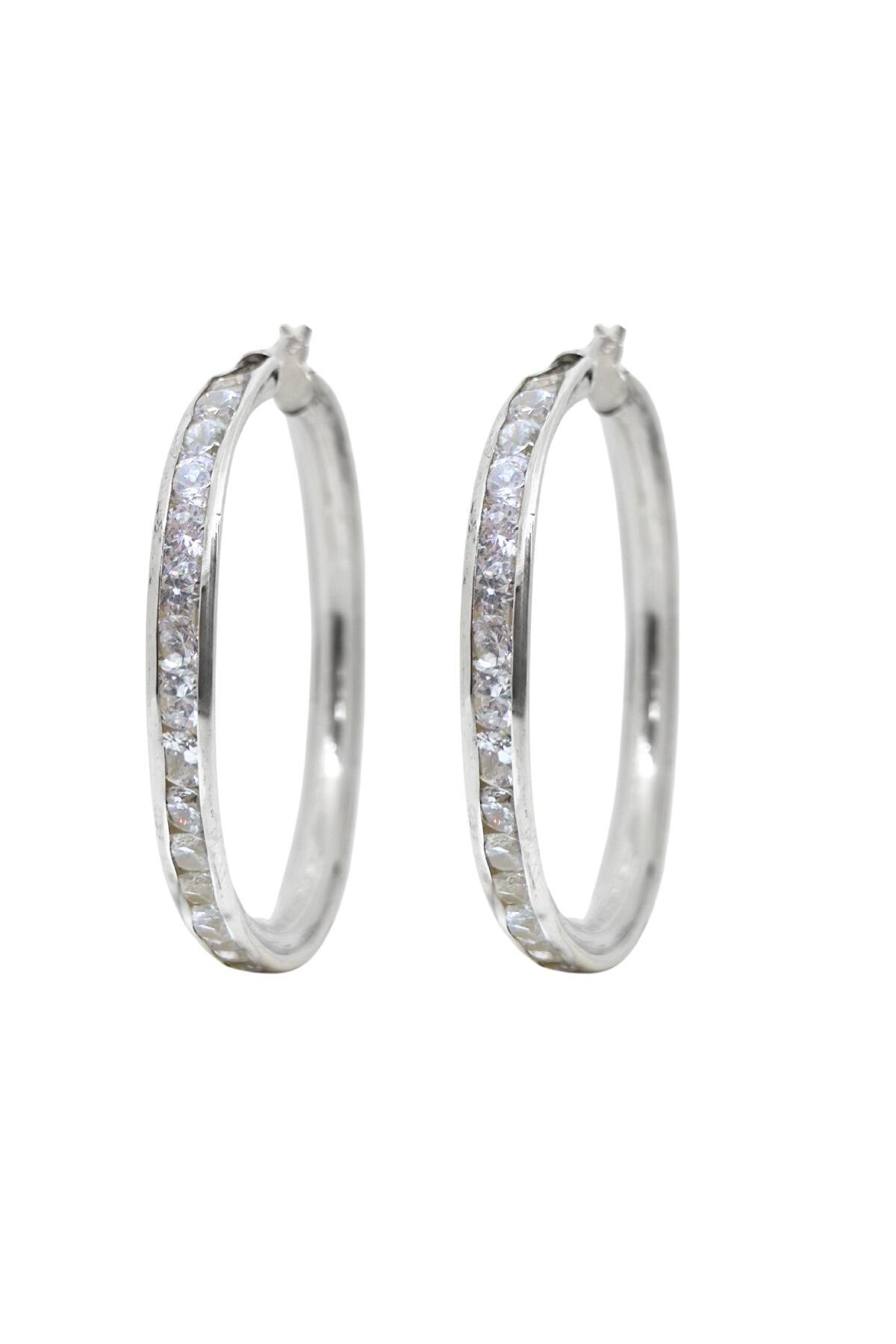 oya silver Sıra Taşlı Kadın Gümüş Halka Küpe 3.5x3.5CM