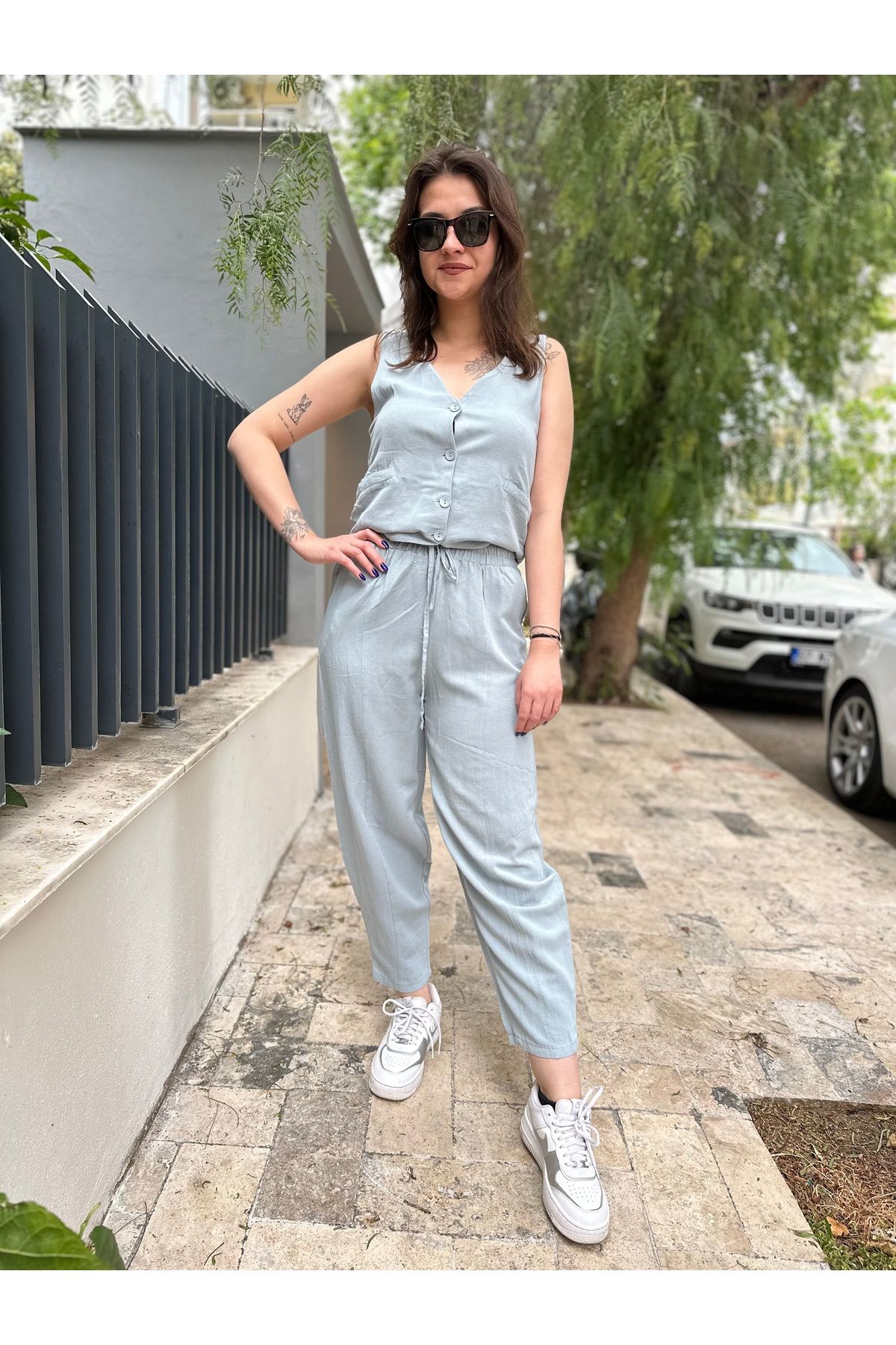 SKYstyles Gri müslim kumas pantolon