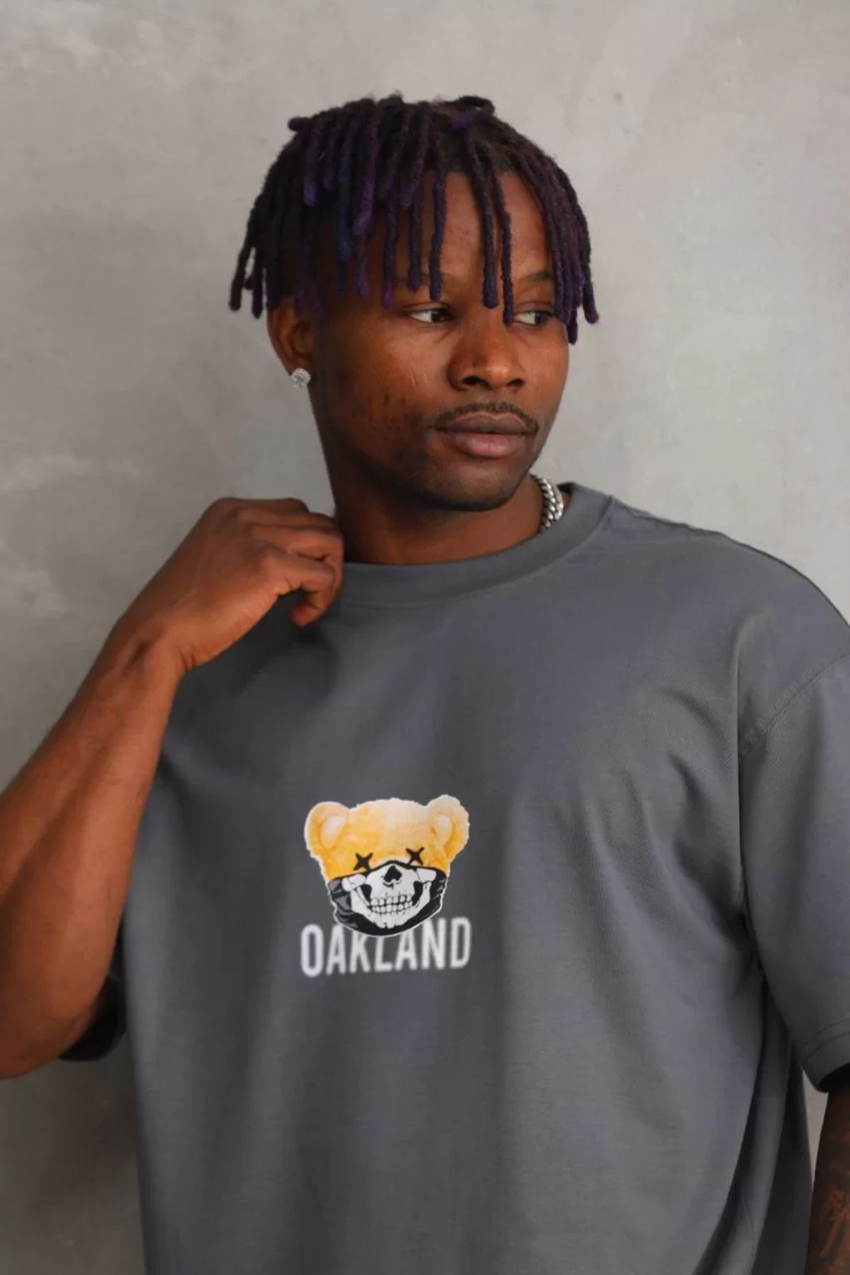 FantaziAtölyesi Unisex Baskılı Oversize T-Shirt - Füme