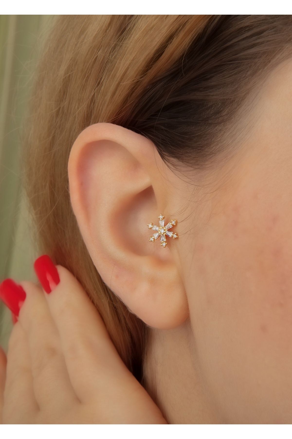 Home Sihra Accessories altın renk kar tanesi piercing tragus helix kıkırdak küpesi