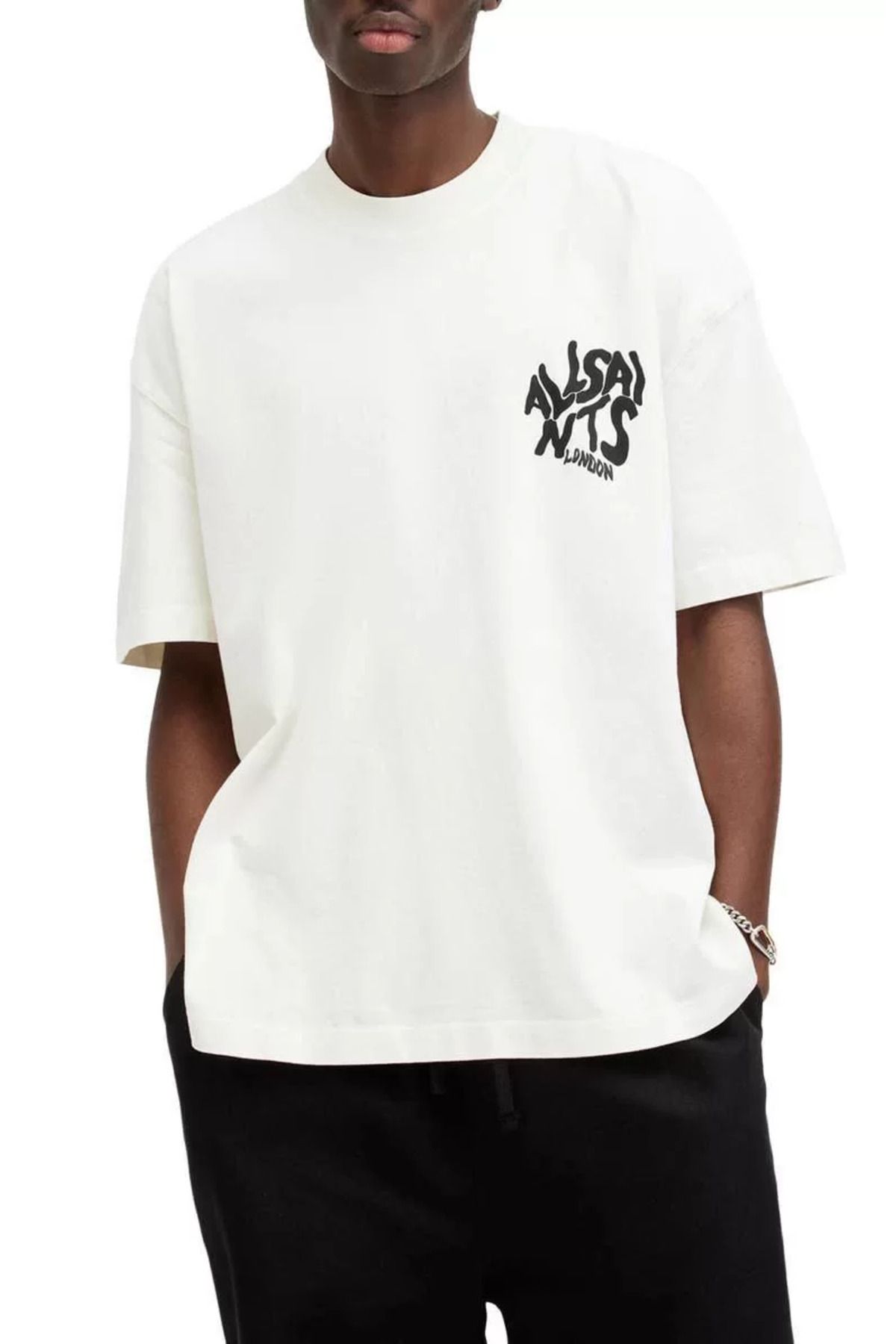 FantaziAtölyesi Erkek Baskılı Oversize T-shirt - Beyaz