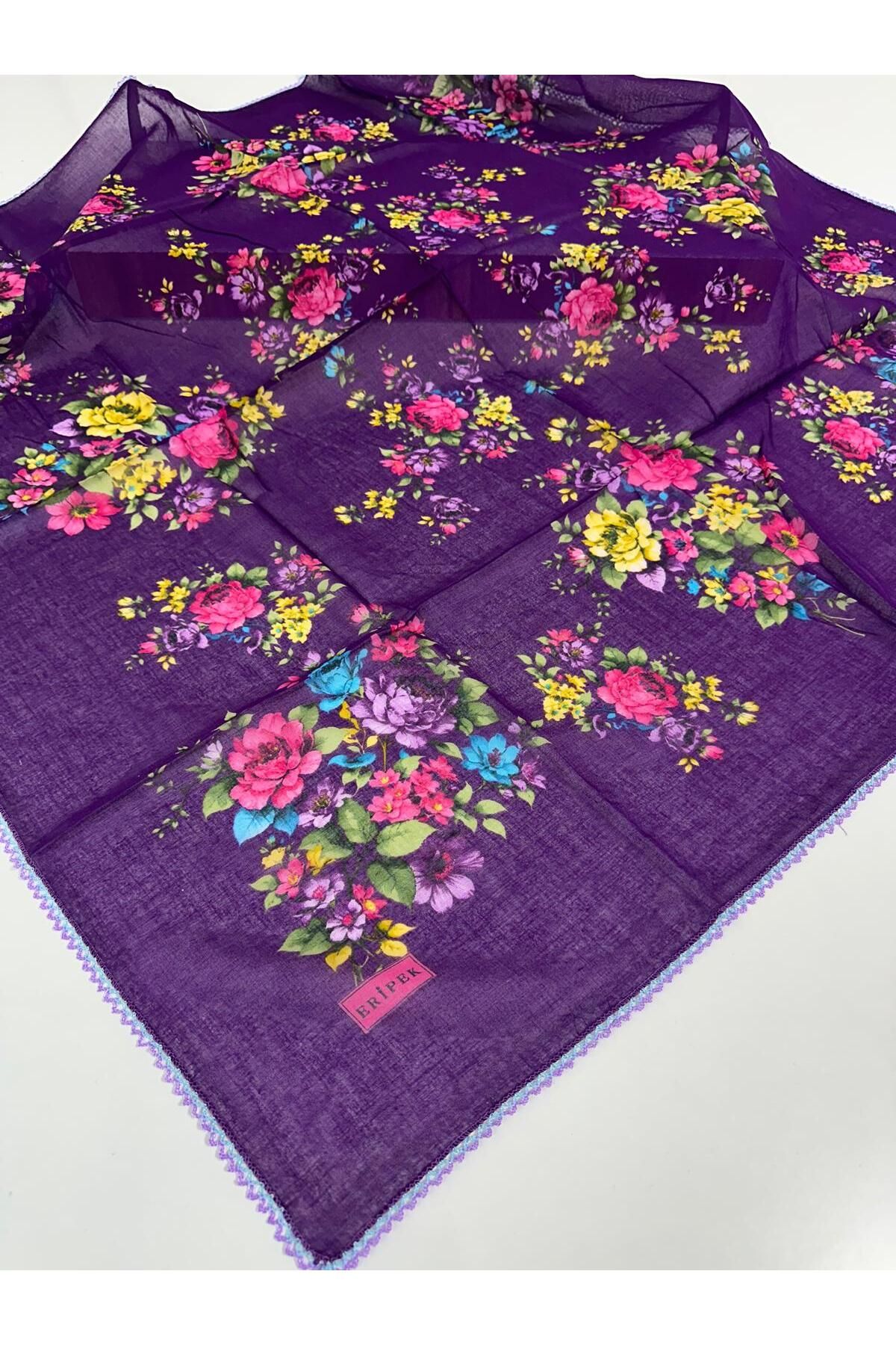 Eripek Oyalı Pamuk Tülbent- 05097 95 X 95 Koyu Mor 18
