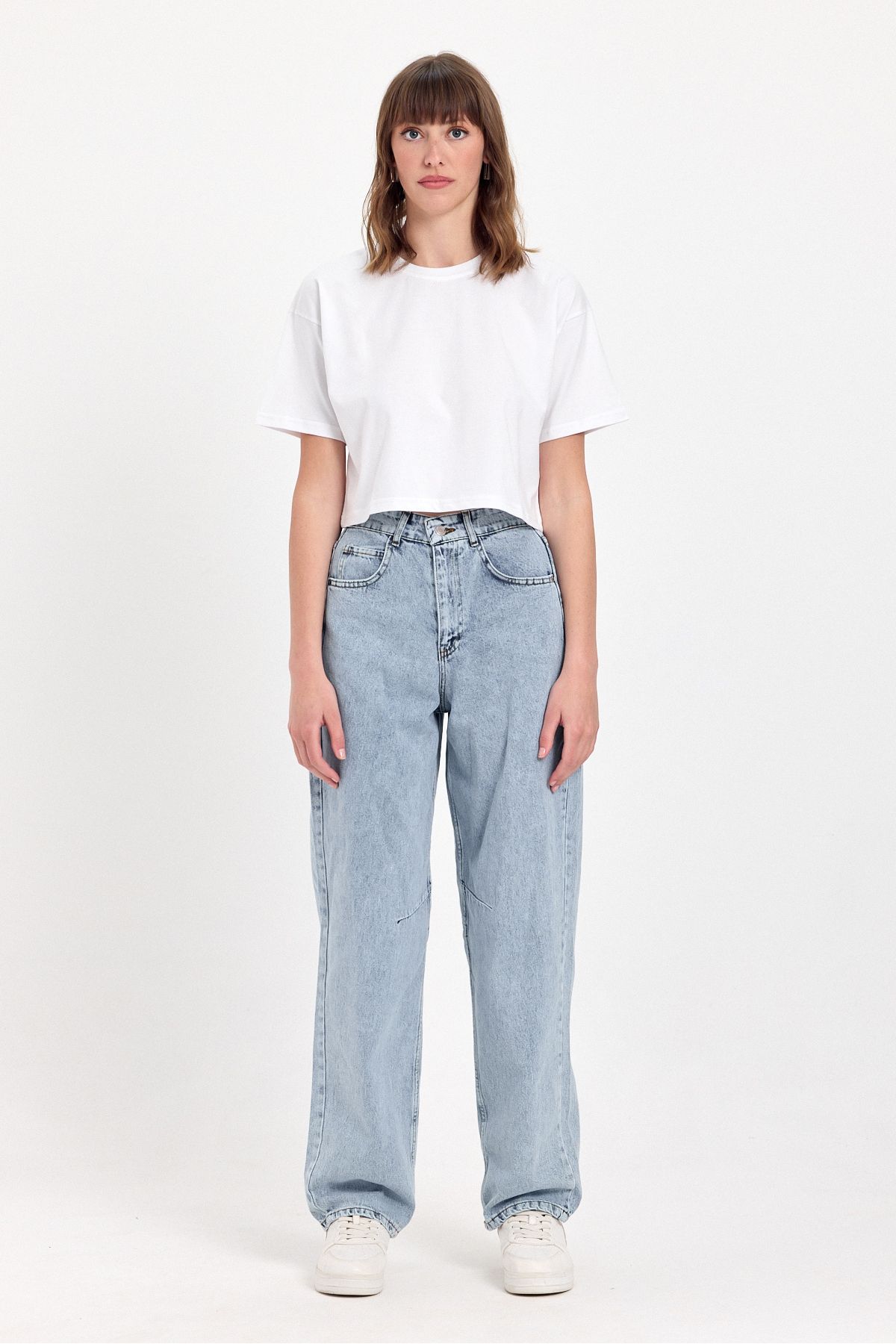 JBC %100 Pamuk Crop Bisiklet Yaka Örme T-Shirt