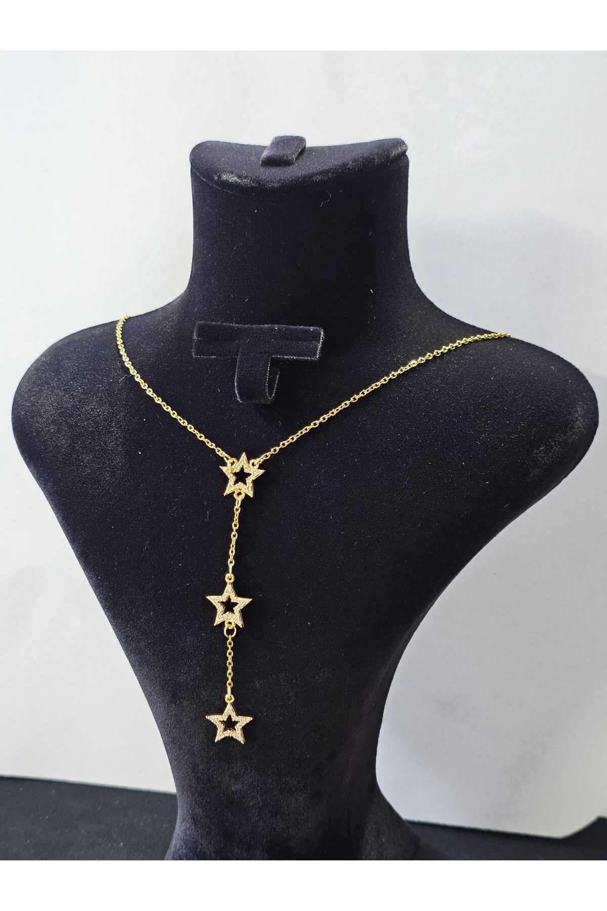 MODA Taşlı 3 Yıldızlı Zincir Çelik Kolye