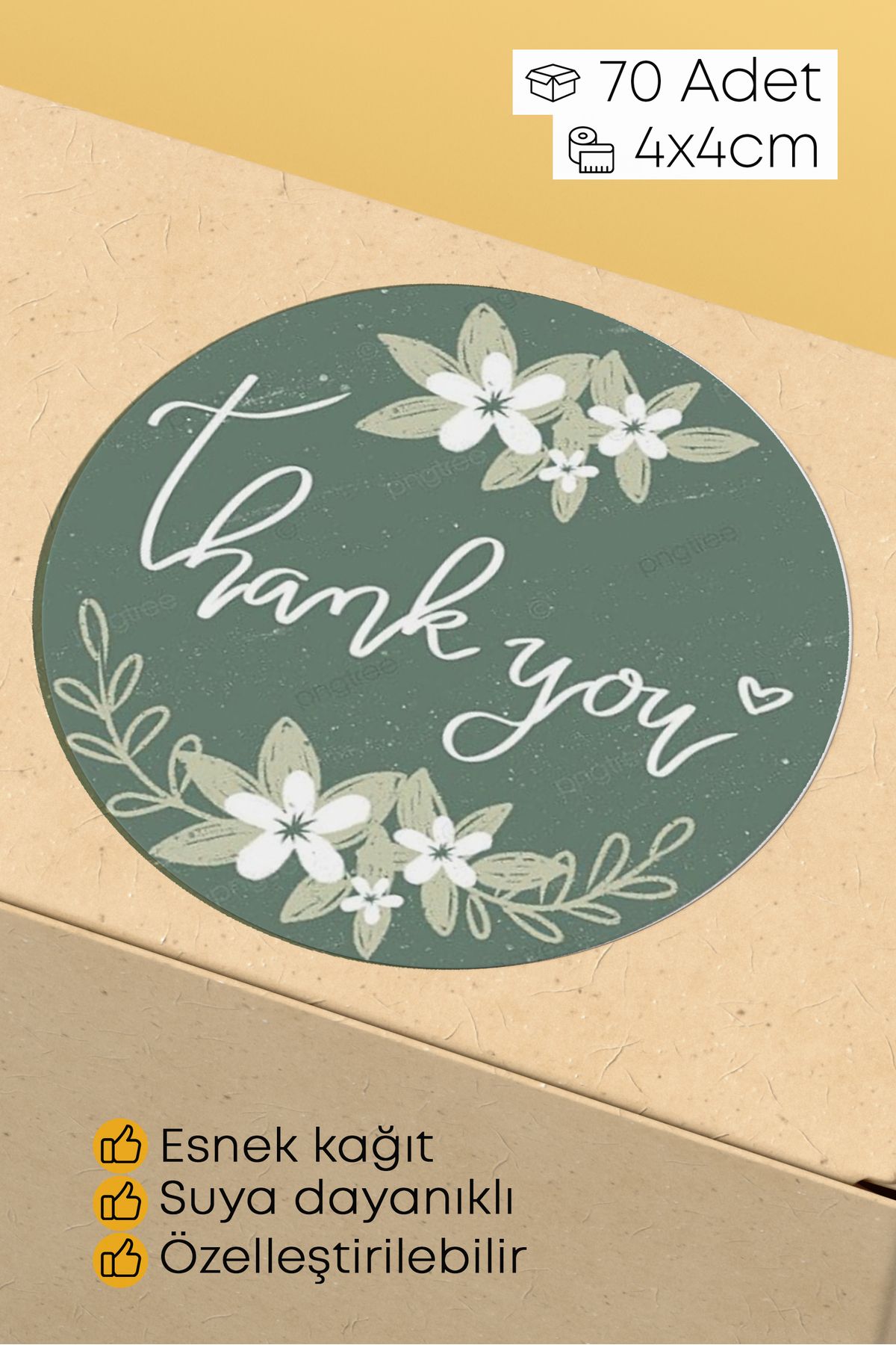 alışveriş kurdu Thank You Yazılı Sticker Paketleme Kargo Ambalaj Etiketi - 4x4cm 70 Adet