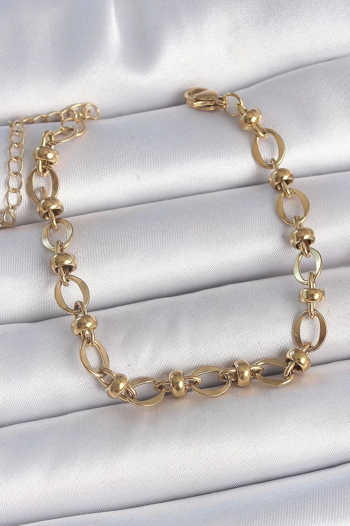 Clariss 316L Çelik Gold Renk Topçuk Halka Zincir Model Kadın Bileklik