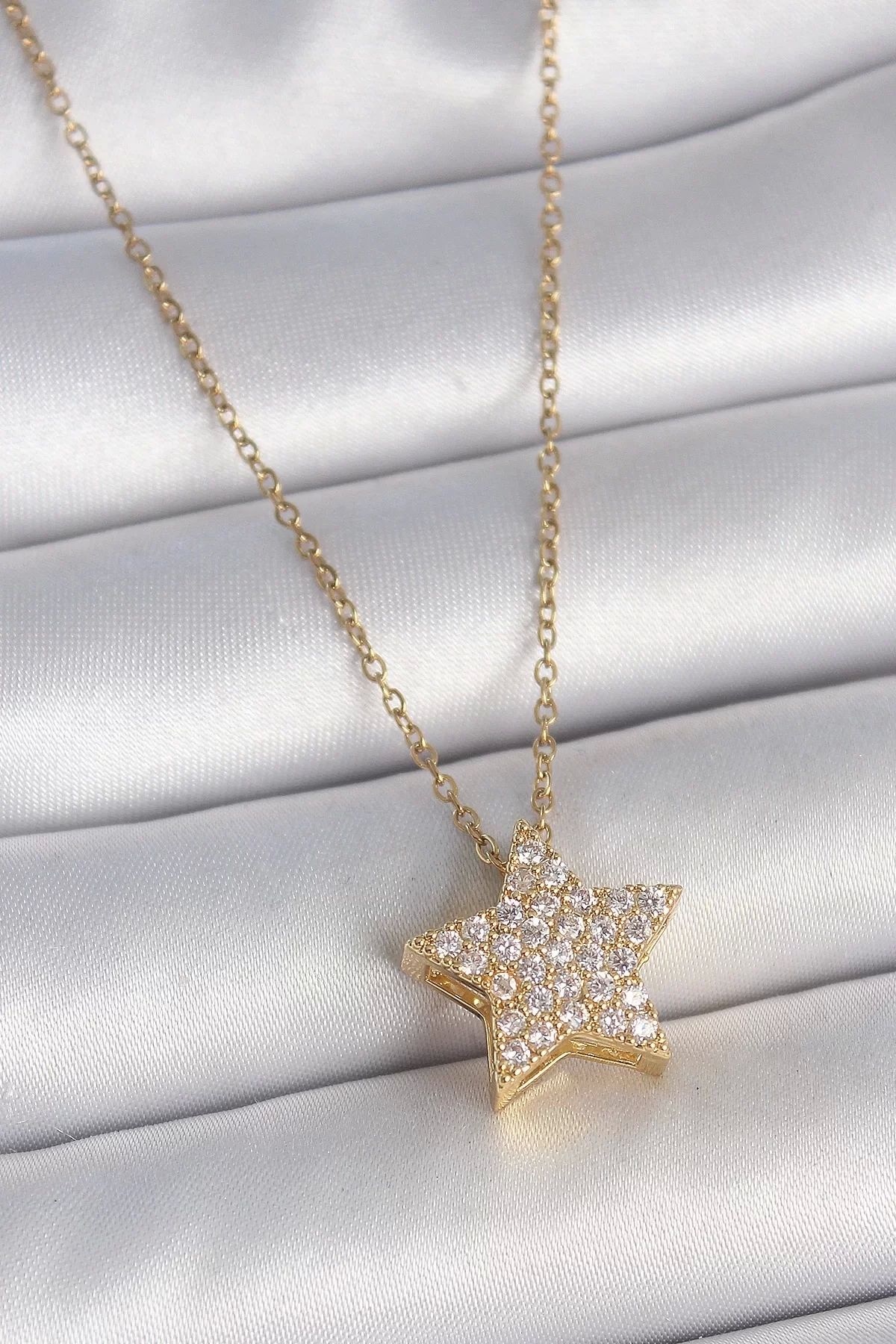 Clariss 316L Çelik Gold Renk Zincir Zirkon Taşlı Yıldız Model Kadın Kolye