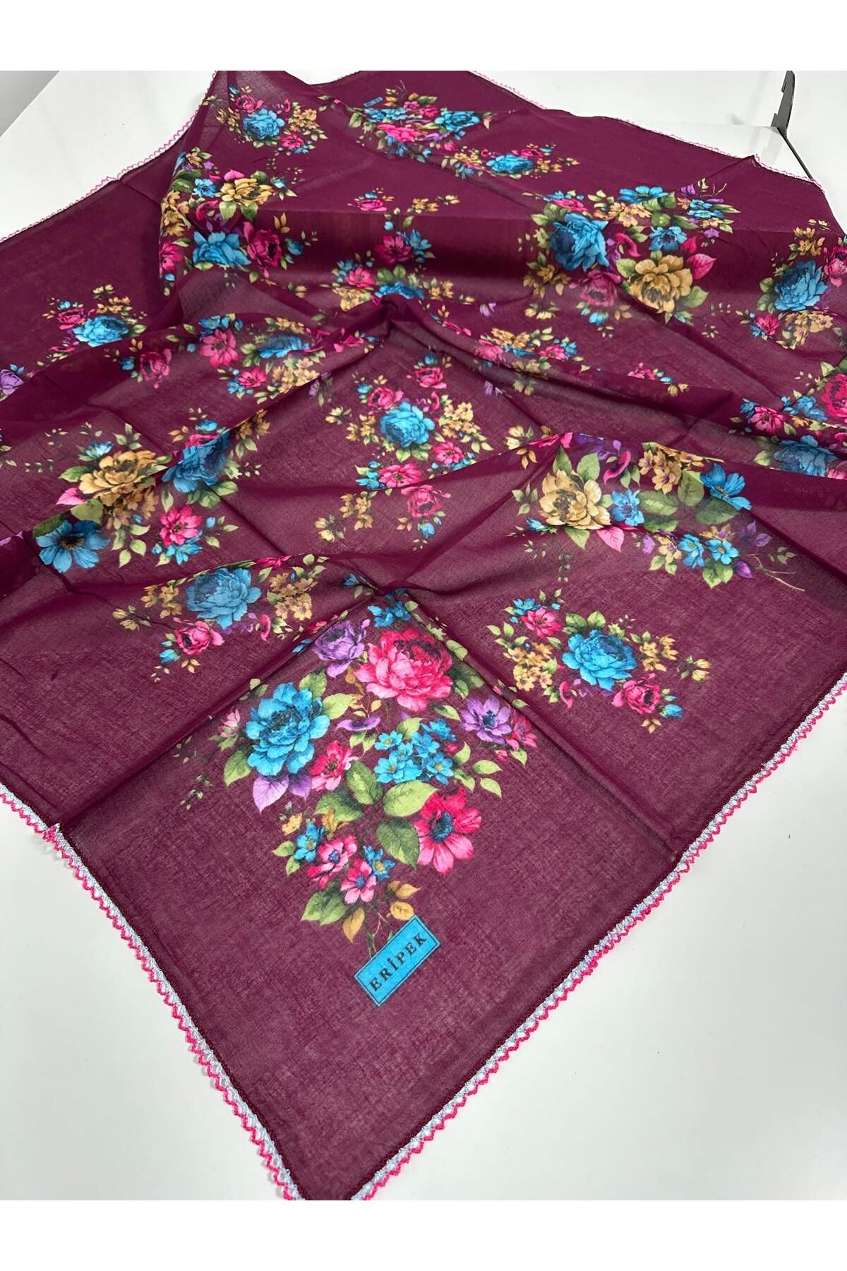 Eripek Oyalı Pamuk Tülbent- 05097 95 X 95 Bordo - Mavi 16