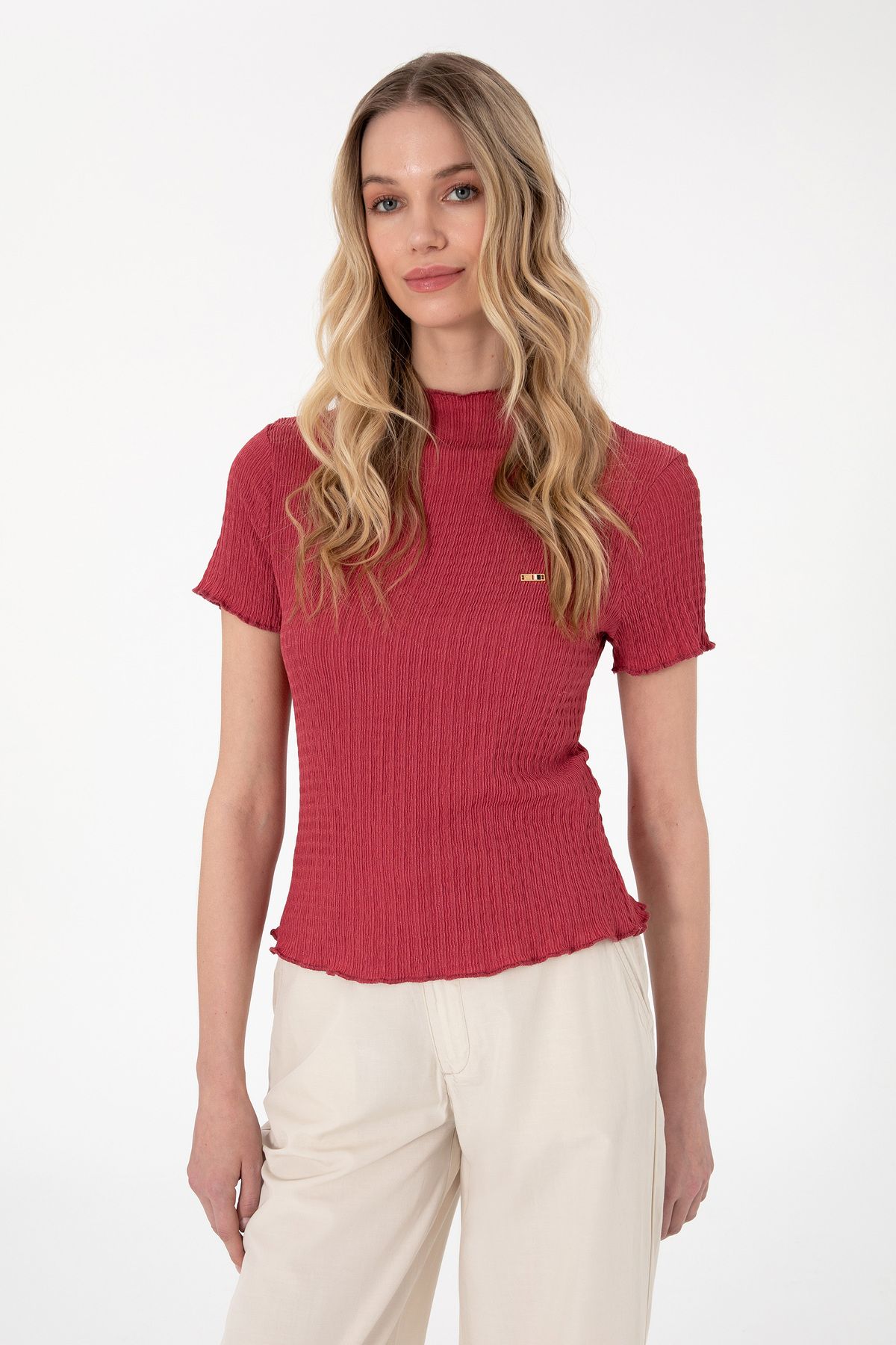 U.S. Polo Assn. Kadın Vişne Dik Yaka Tişört 50312951-VR223