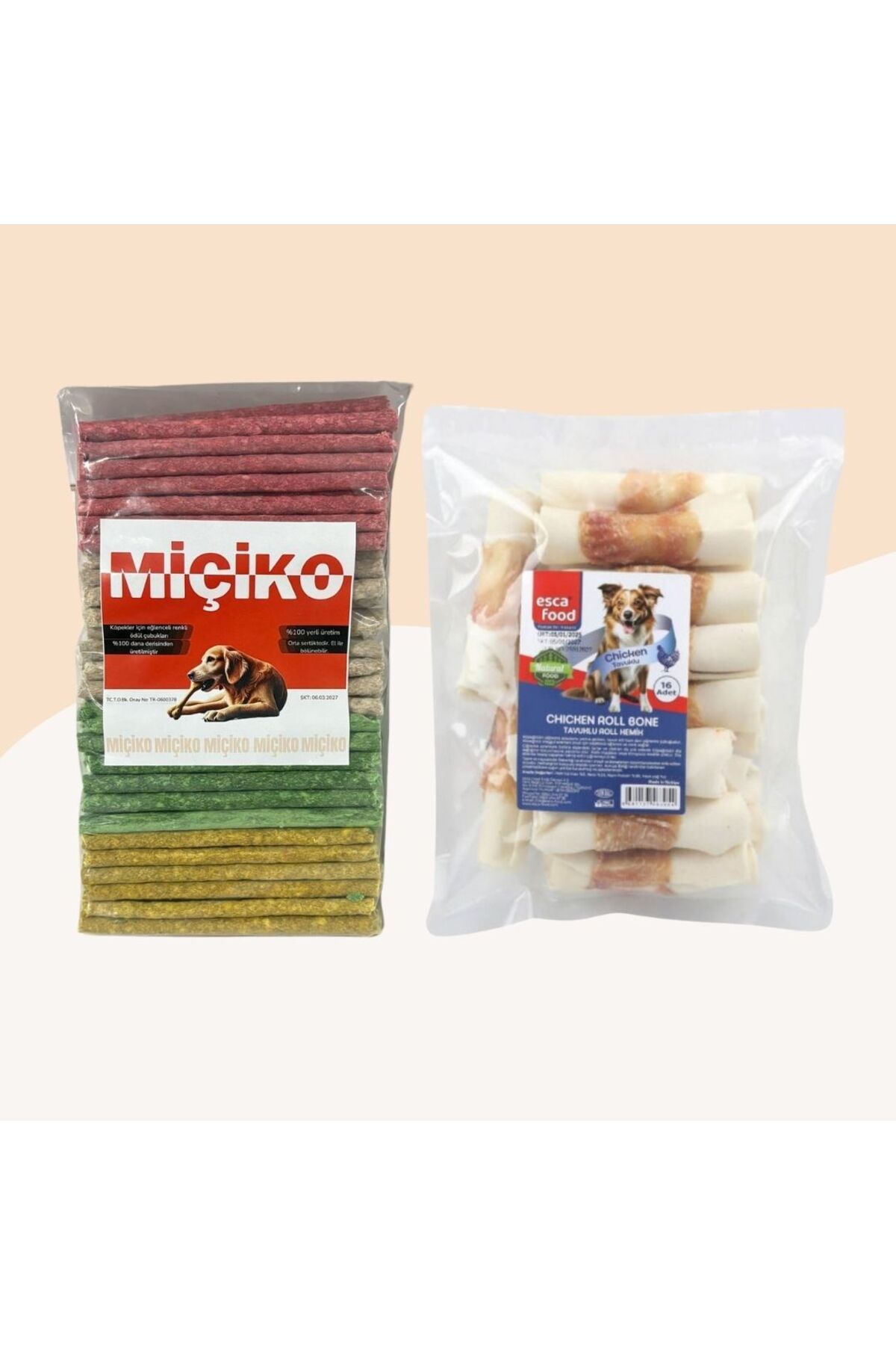 Miçikopet 100Lü Renkli Munchy Köpek Ödülü + Tavuklu Roll (Dürüm) 16 Adet 400Gr
