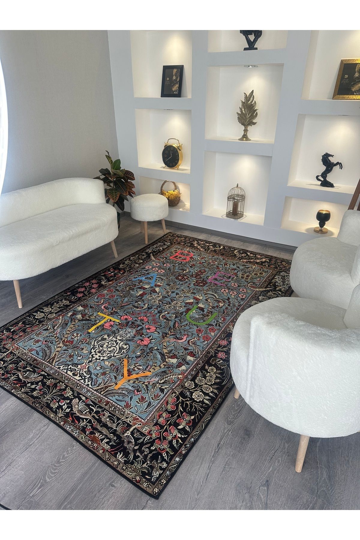 Rugs Modern Halı Opal Çok Renkli Geleneksel Desenli Beauty Yazı Detaylı Dokuma Taban Modern Dekoratif Halı opal07
