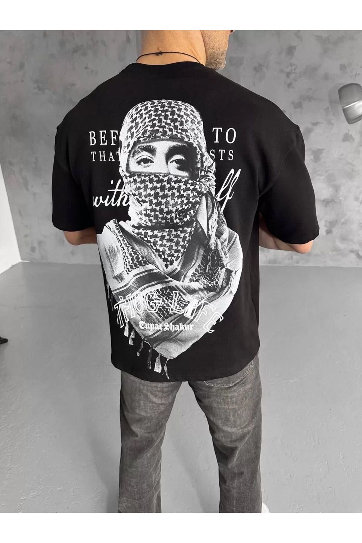 FantaziAtölyesi Unisex Baskılı Oversize T-Shirt - Siyah