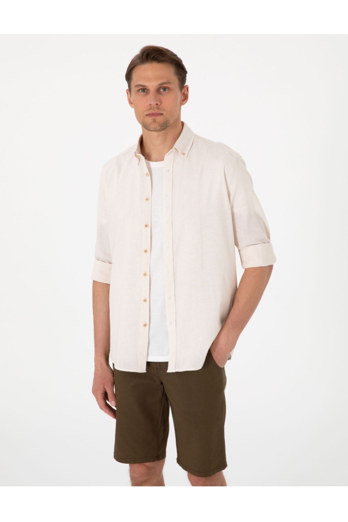 Pierre Cardin keten karışımlı regular fit gömlek