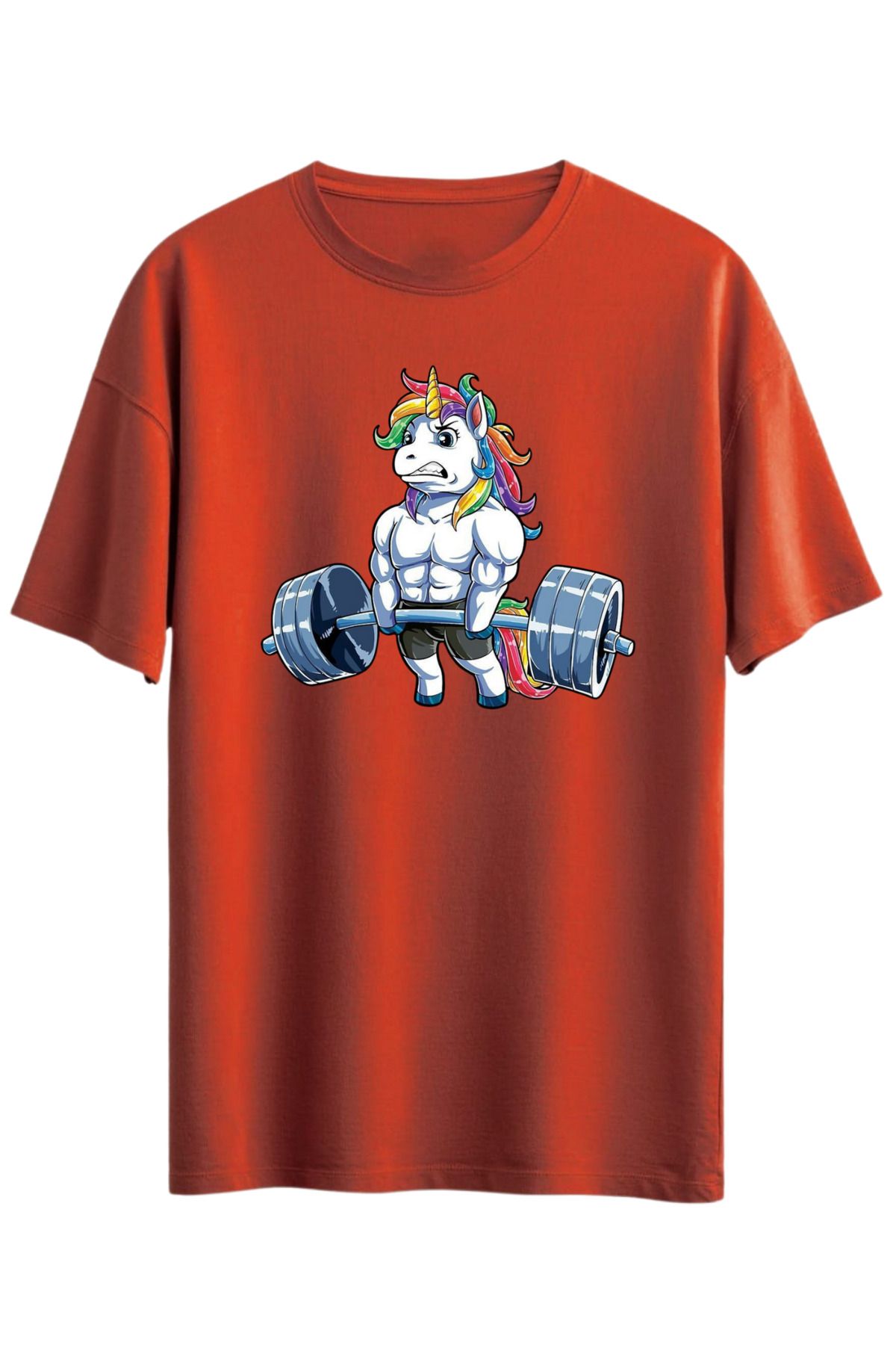 MODA GYM UNİCORN BOL KESİM OVERSİZE OMUZU DÜŞÜK T-SHİRT TÜYLENMEZ %100 PAMUK SPOR SALONUN POPİLERİ