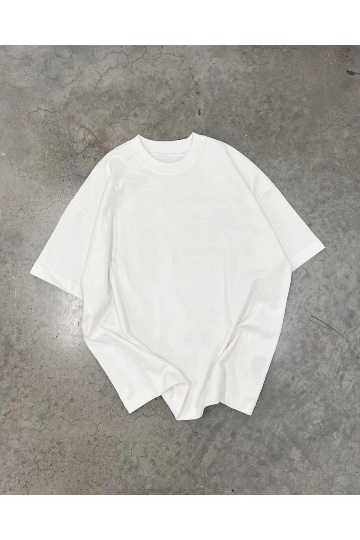FantaziAtölyesi Unisex Basic Bisiklet Yaka Oversize T-Shirt - Beyaz