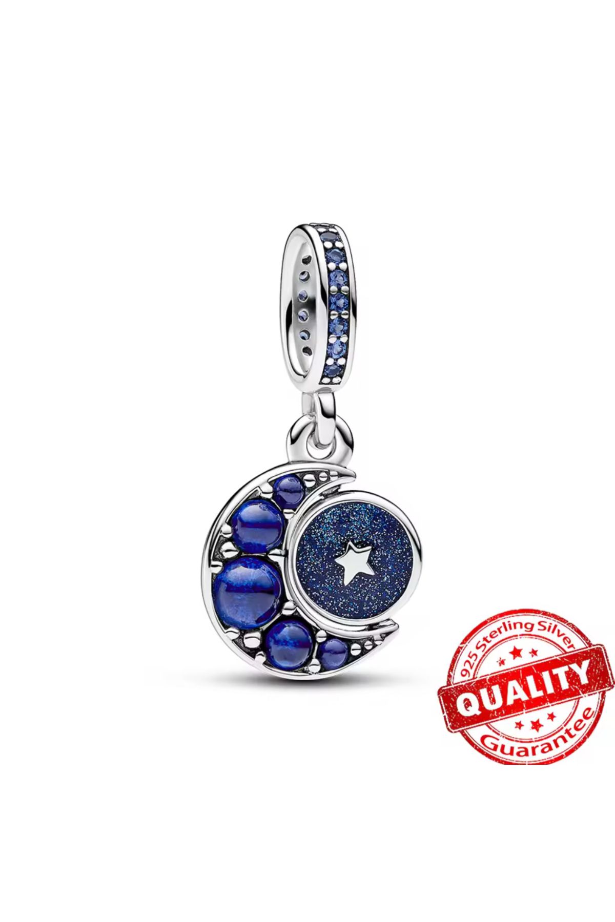 Hector&Co. Jewellery Gümüş Işıltılı Mavi Ay Dönen Charm