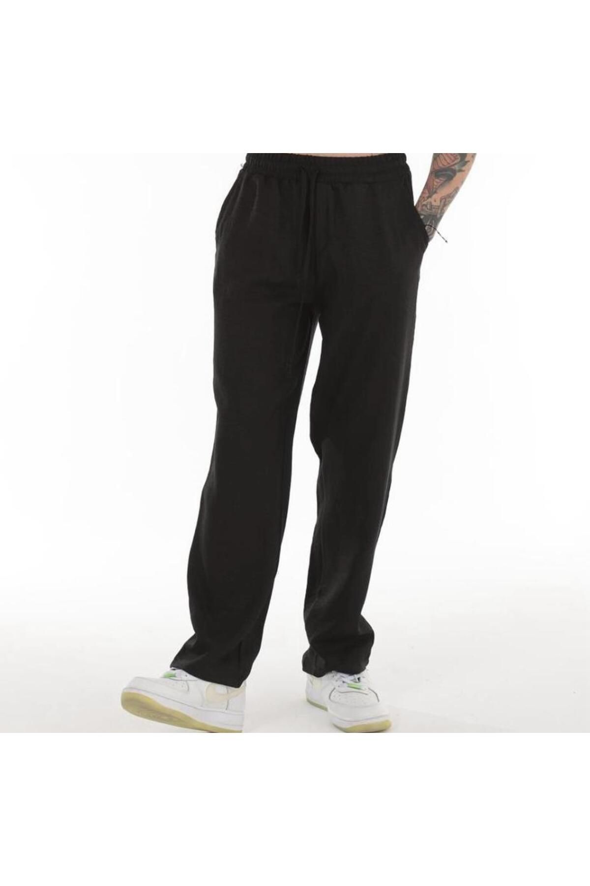 G&G WARDROBE Erkek siyah keten pantolon