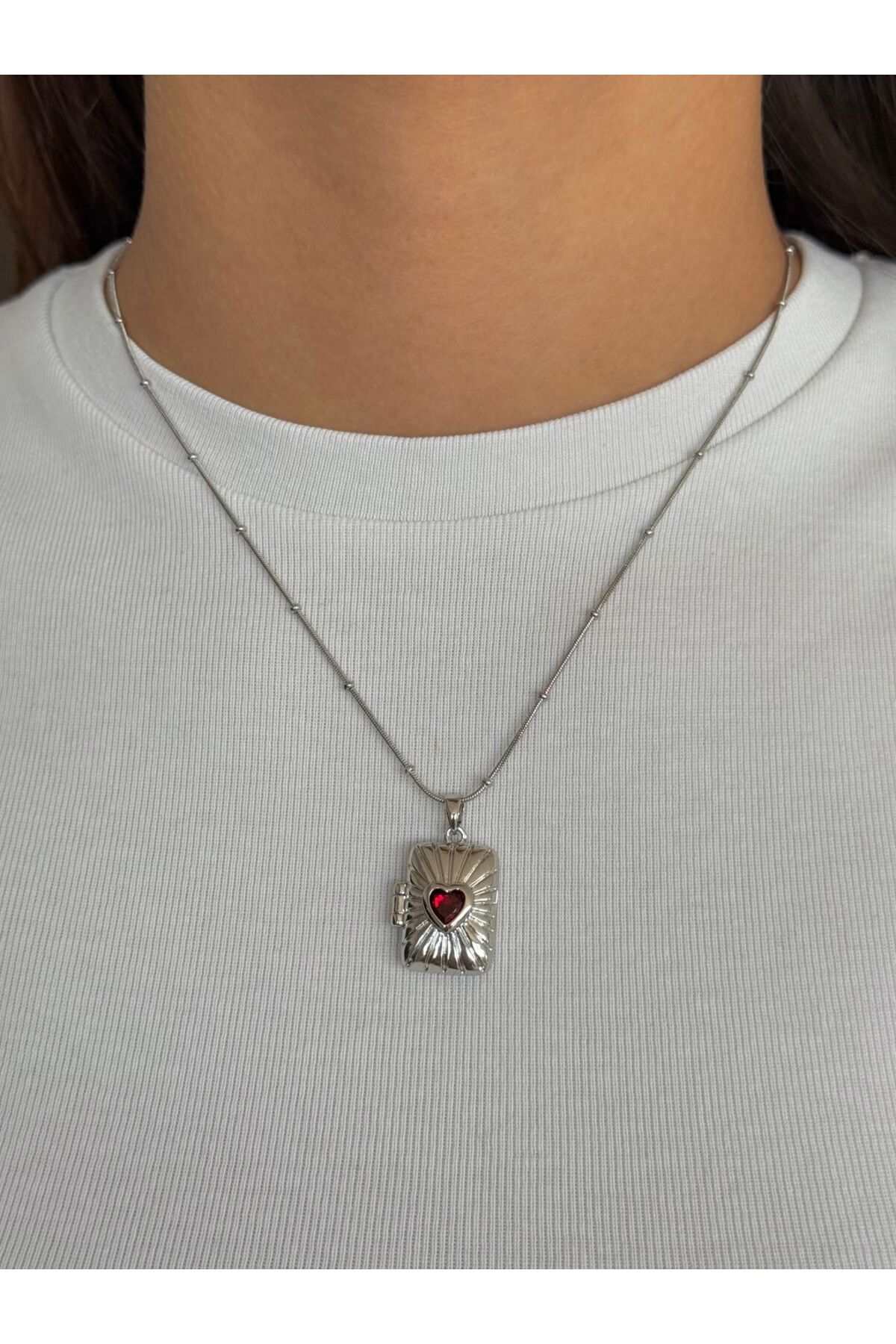 H&B Design Çelik Silver Açılır Kapanır Kalp Kolye